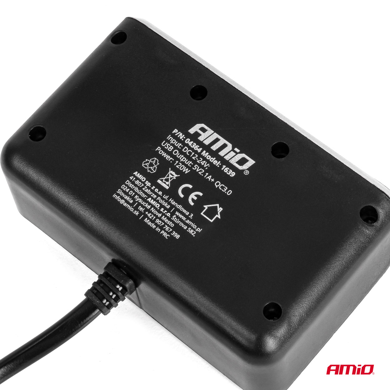Εικόνα 5 από 8 — Amio – ΑΝΤΑΠΤΟΡΑΣ ΑΝΑΠΤΗΡΑ 12/24V 120W ΨΗΦΙΑΚΟΣ ΜΑΥΡΟΣ/3 ΘΕΣΕΙΣ/2xUSB-A QC 3.0 ΜΕ ΚΑΛΩΔΙΟ 80cm – 1 Τεμ. (04364/AM)