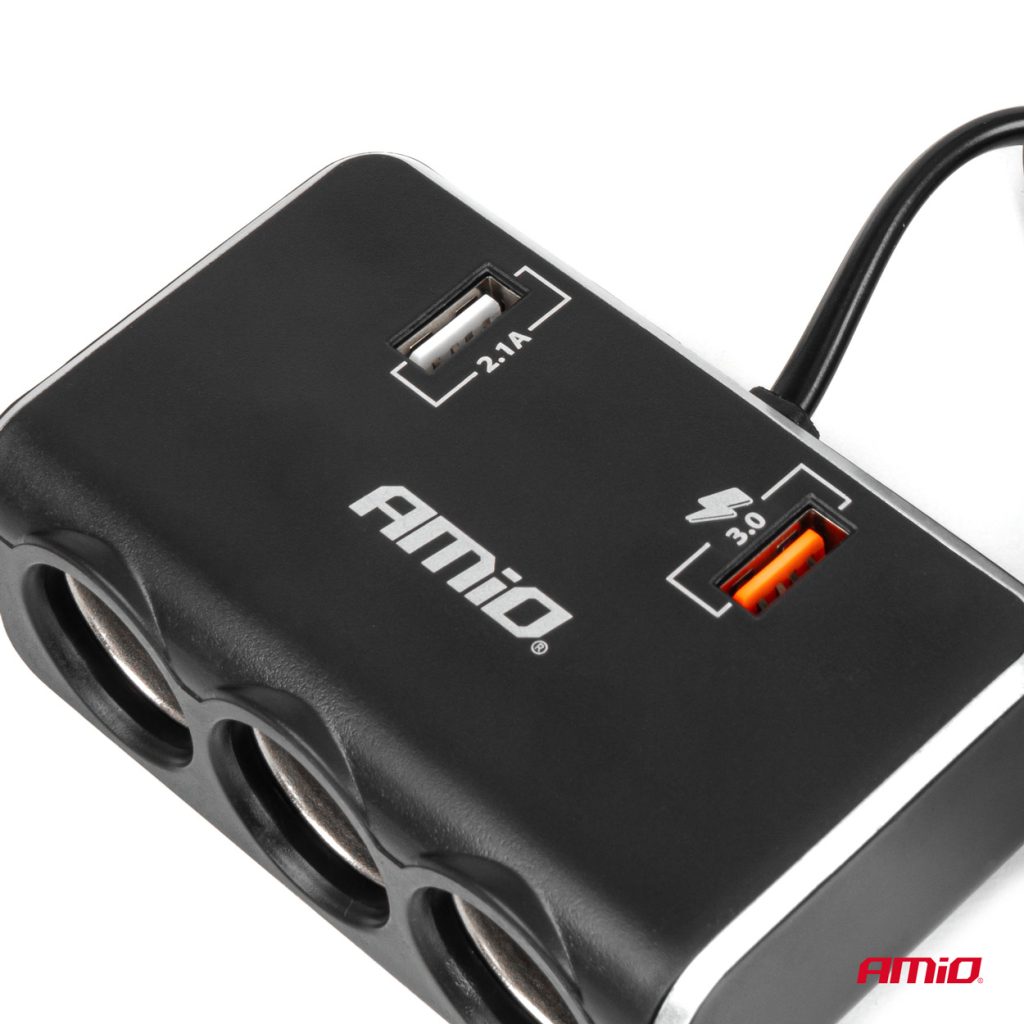 Εικόνα 6 από 8 — Amio – ΑΝΤΑΠΤΟΡΑΣ ΑΝΑΠΤΗΡΑ 12/24V 120W ΨΗΦΙΑΚΟΣ ΜΑΥΡΟΣ/3 ΘΕΣΕΙΣ/2xUSB-A QC 3.0 ΜΕ ΚΑΛΩΔΙΟ 80cm – 1 Τεμ. (04364/AM)