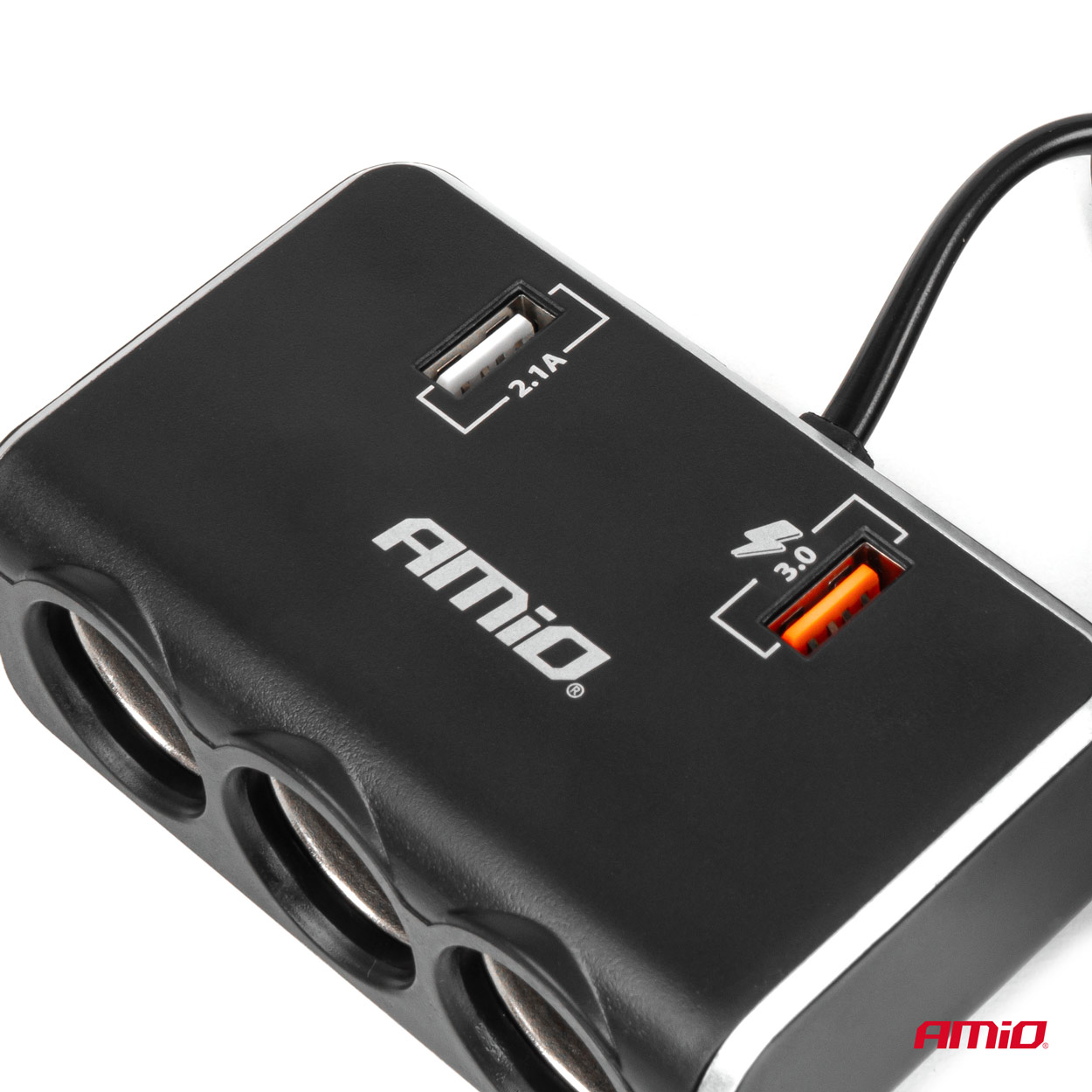 Εικόνα 6 από 8 — Amio – ΑΝΤΑΠΤΟΡΑΣ ΑΝΑΠΤΗΡΑ 12/24V 120W ΨΗΦΙΑΚΟΣ ΜΑΥΡΟΣ/3 ΘΕΣΕΙΣ/2xUSB-A QC 3.0 ΜΕ ΚΑΛΩΔΙΟ 80cm – 1 Τεμ. (04364/AM)