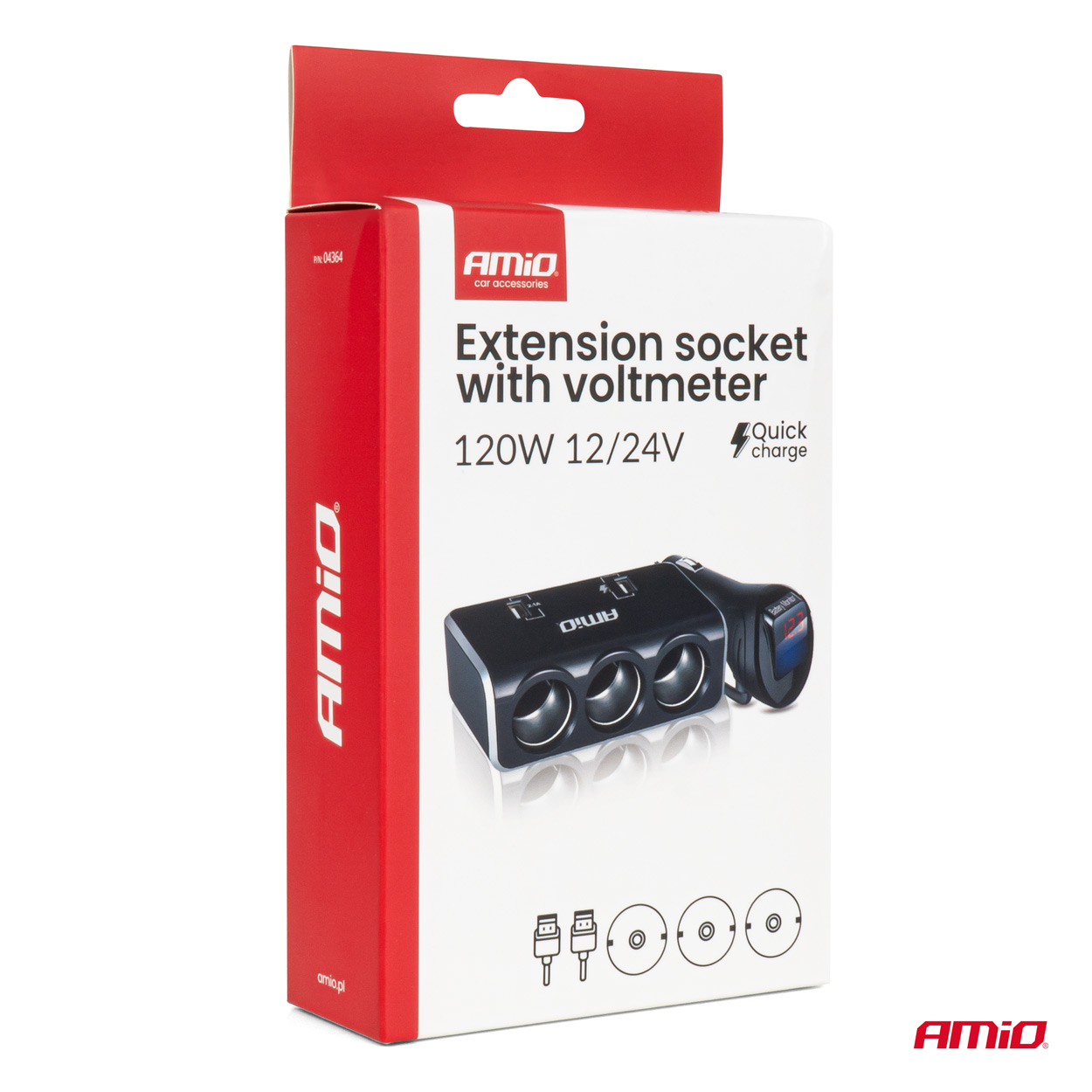 Εικόνα 8 από 8 — Amio – ΑΝΤΑΠΤΟΡΑΣ ΑΝΑΠΤΗΡΑ 12/24V 120W ΨΗΦΙΑΚΟΣ ΜΑΥΡΟΣ/3 ΘΕΣΕΙΣ/2xUSB-A QC 3.0 ΜΕ ΚΑΛΩΔΙΟ 80cm – 1 Τεμ. (04364/AM)