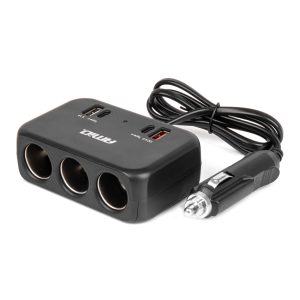 Amio - ΑΝΤΑΠΤΟΡΑΣ ΑΝΑΠΤΗΡΑ 12/24V 120W ΜΑΥΡΟΣ/3 ΘΕΣΕΙΣ/1xUSB-A+1xUSB-C QC 4.0 ΤΑΧΕΙΑΣ ΦΟΡΤΙΣΗΣ/ΚΑΛΩΔΙΟ 80cm - 1 Τεμ. (04365/AM)
