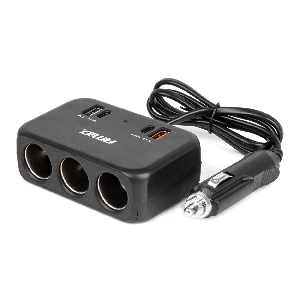 Εικόνα 1 από 8 — Amio – ΑΝΤΑΠΤΟΡΑΣ ΑΝΑΠΤΗΡΑ 12/24V 120W ΜΑΥΡΟΣ/3 ΘΕΣΕΙΣ/1xUSB-A+1xUSB-C QC 4.0 ΤΑΧΕΙΑΣ ΦΟΡΤΙΣΗΣ/ΚΑΛΩΔΙΟ 80cm – 1 Τεμ. (04365/AM)
