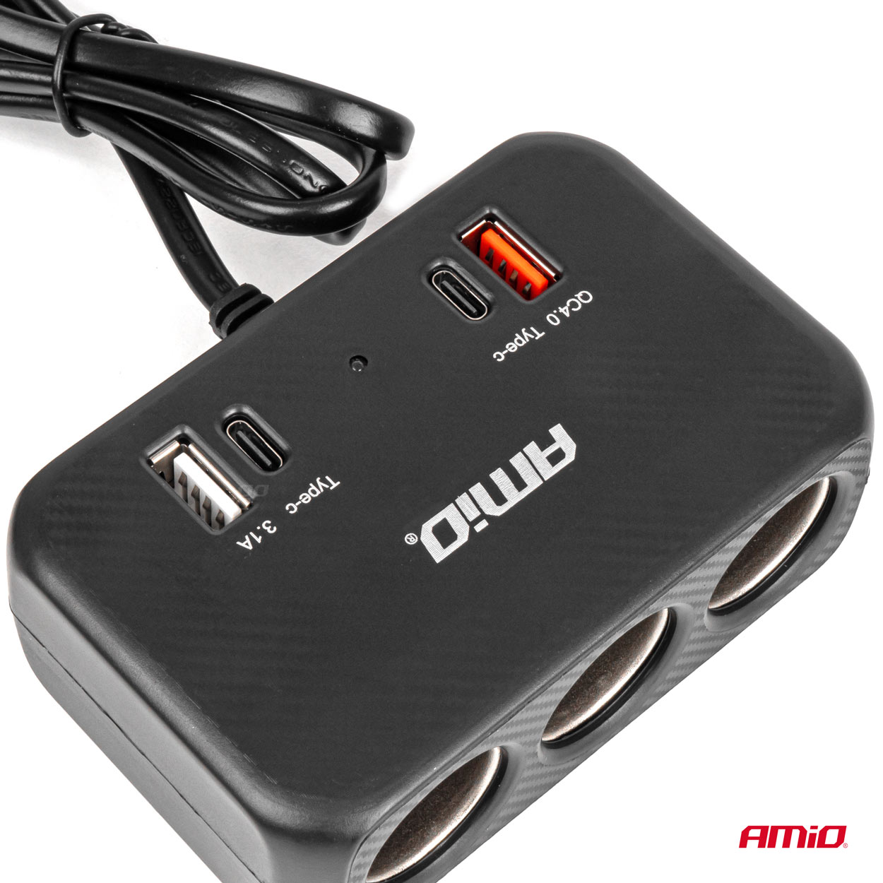 Εικόνα 6 από 8 — Amio – ΑΝΤΑΠΤΟΡΑΣ ΑΝΑΠΤΗΡΑ 12/24V 120W ΜΑΥΡΟΣ/3 ΘΕΣΕΙΣ/1xUSB-A+1xUSB-C QC 4.0 ΤΑΧΕΙΑΣ ΦΟΡΤΙΣΗΣ/ΚΑΛΩΔΙΟ 80cm – 1 Τεμ. (04365/AM)