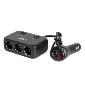 Amio - ΑΝΤΑΠΤΟΡΑΣ ΑΝΑΠΤΗΡΑ 12/24V 120W ΨΗΦΙΑΚΟΣ ΜΑΥΡΟΣ/3 ΘΕΣΕΙΣ/2xUSB-A + 1xUSB-C QC 4.0 ΜΕ ΚΑΛΩΔΙΟ 80cm - 1 Τεμ. (04366/AM)
