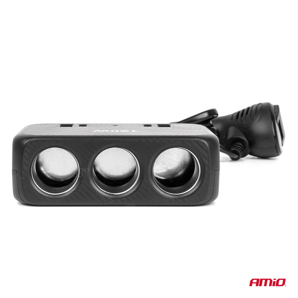 Εικόνα 4 από 7 — Amio – ΑΝΤΑΠΤΟΡΑΣ ΑΝΑΠΤΗΡΑ 12/24V 120W ΨΗΦΙΑΚΟΣ ΜΑΥΡΟΣ/3 ΘΕΣΕΙΣ/2xUSB-A + 1xUSB-C QC 4.0 ΜΕ ΚΑΛΩΔΙΟ 80cm – 1 Τεμ. (04366/AM)