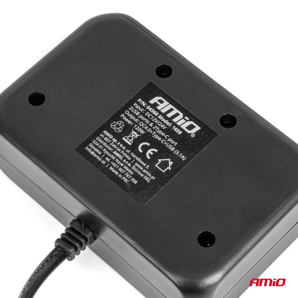 Εικόνα 5 από 7 — Amio – ΑΝΤΑΠΤΟΡΑΣ ΑΝΑΠΤΗΡΑ 12/24V 120W ΨΗΦΙΑΚΟΣ ΜΑΥΡΟΣ/3 ΘΕΣΕΙΣ/2xUSB-A + 1xUSB-C QC 4.0 ΜΕ ΚΑΛΩΔΙΟ 80cm – 1 Τεμ. (04366/AM)