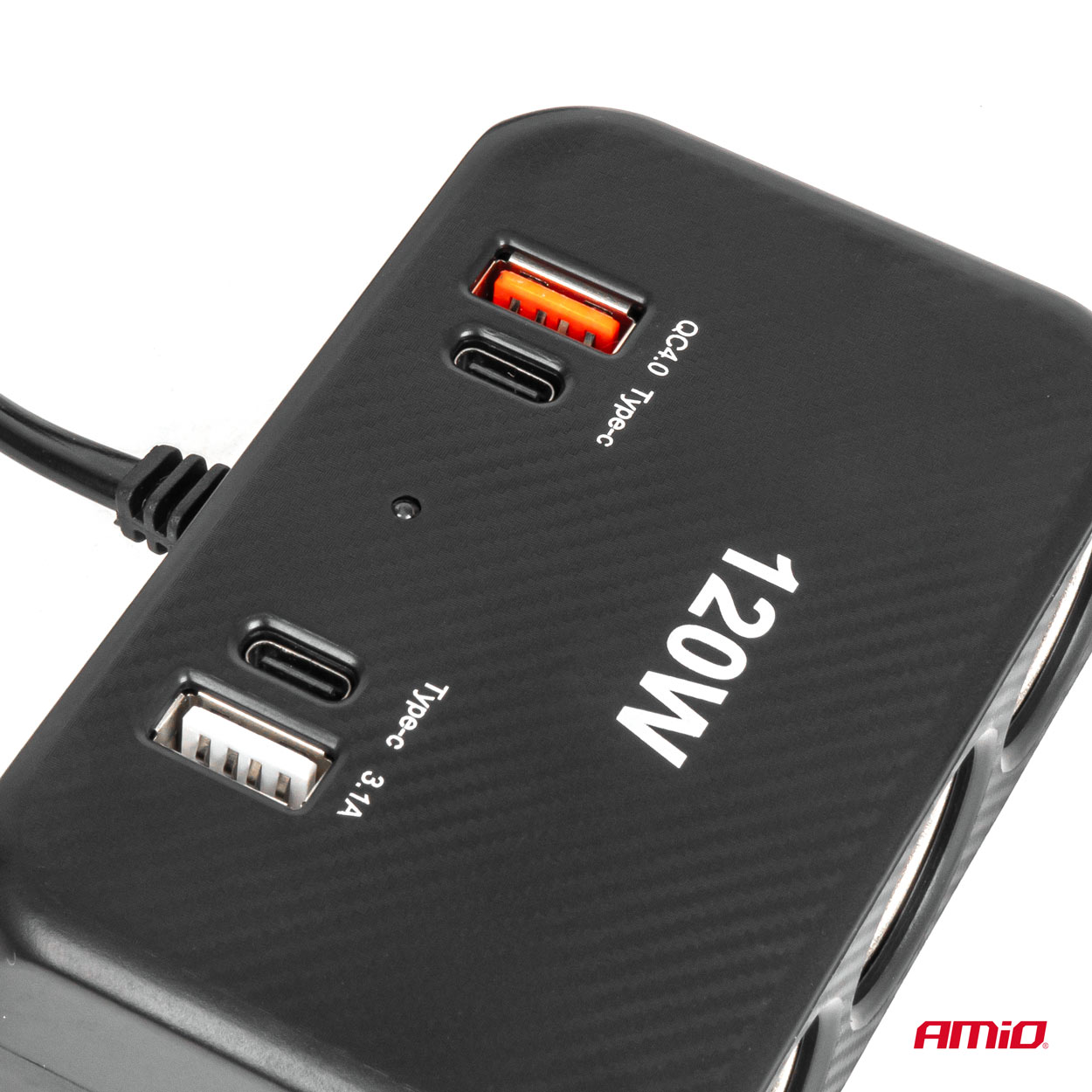 Εικόνα 6 από 7 — Amio – ΑΝΤΑΠΤΟΡΑΣ ΑΝΑΠΤΗΡΑ 12/24V 120W ΨΗΦΙΑΚΟΣ ΜΑΥΡΟΣ/3 ΘΕΣΕΙΣ/2xUSB-A + 1xUSB-C QC 4.0 ΜΕ ΚΑΛΩΔΙΟ 80cm – 1 Τεμ. (04366/AM)