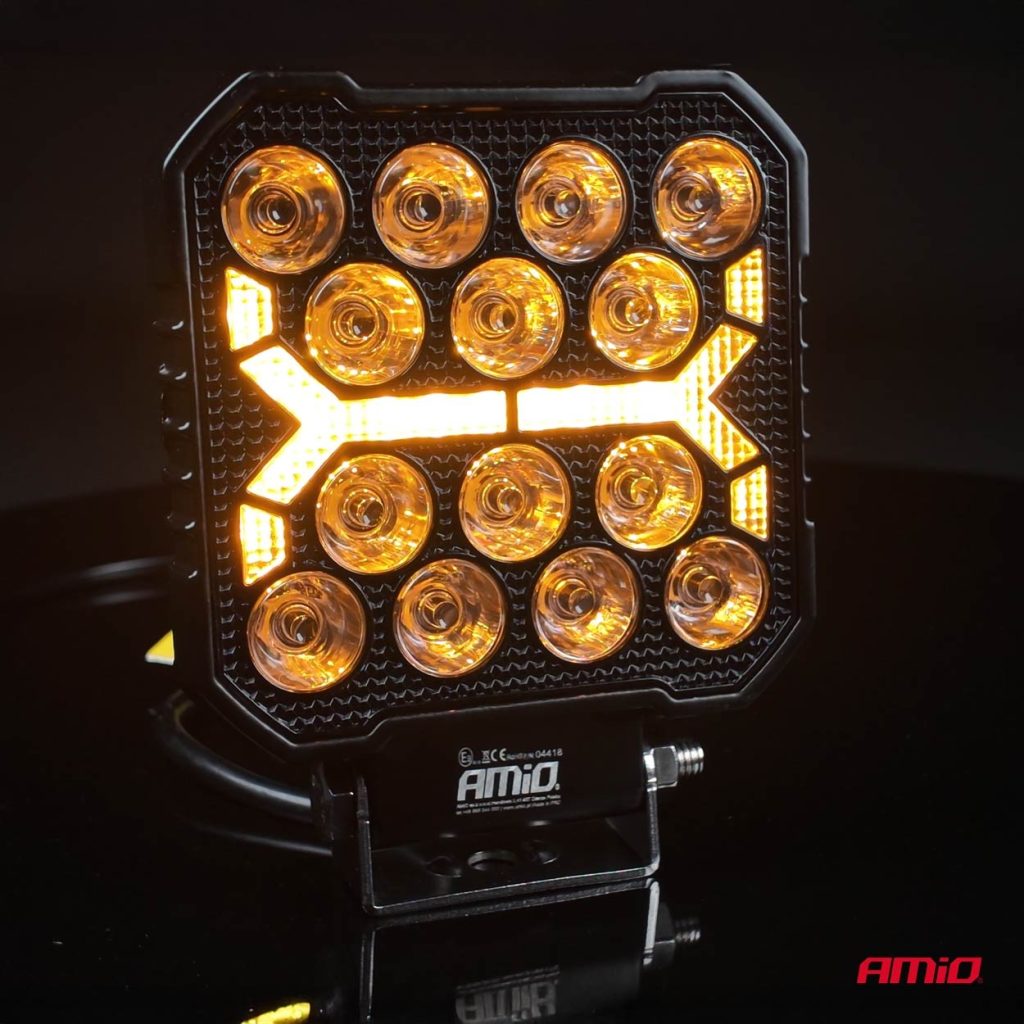 Εικόνα 3 από 8 — Amio – LED Λάμπα Εργασίας 42W 4200lm 6500K με Προειδοποιητικό Φως (Λευκό + Κίτρινο) – 9–36V Spot Αλουμινένια – 1 τεμ. – (04418/AM)