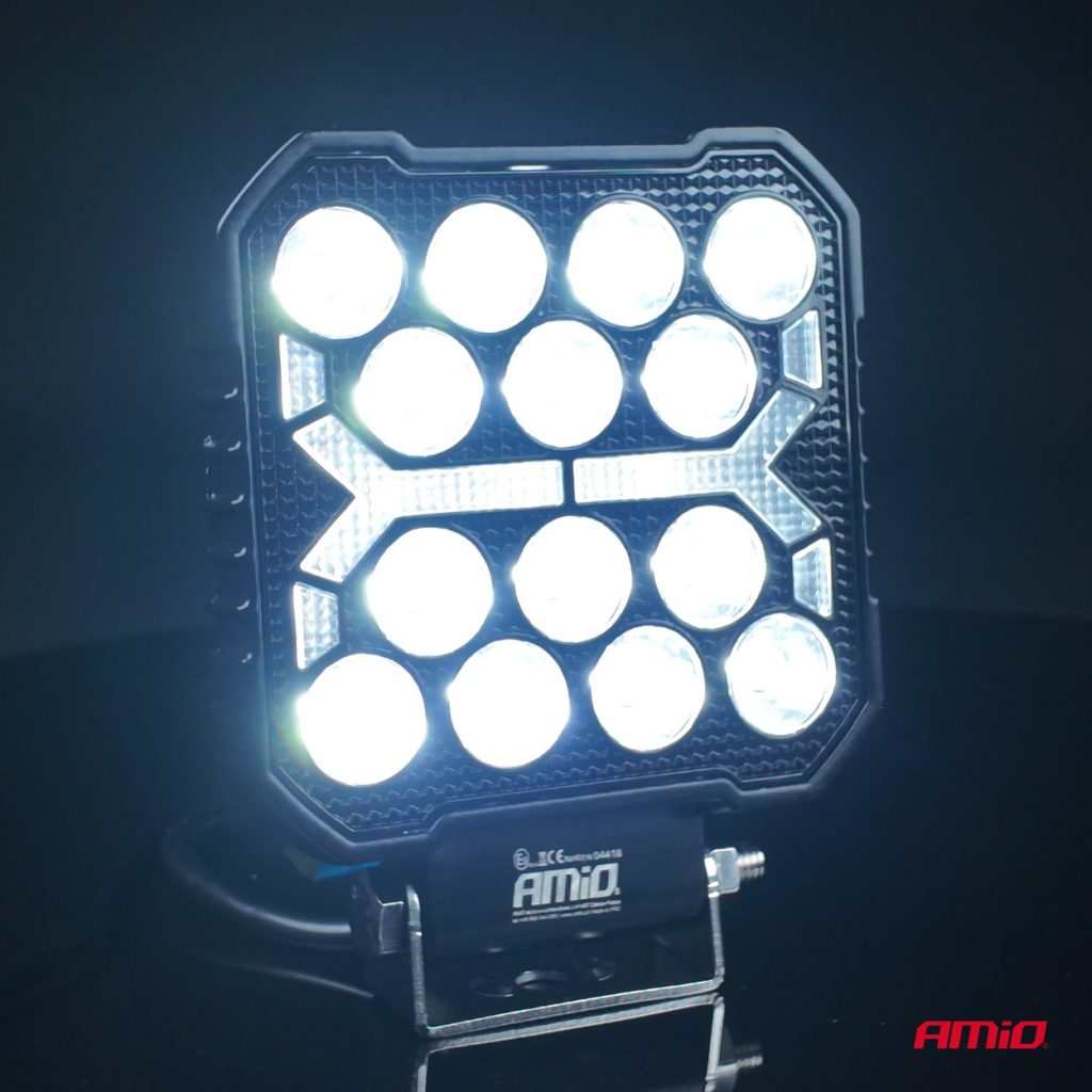 Εικόνα 4 από 8 — Amio – LED Λάμπα Εργασίας 42W 4200lm 6500K με Προειδοποιητικό Φως (Λευκό + Κίτρινο) – 9–36V Spot Αλουμινένια – 1 τεμ. – (04418/AM)