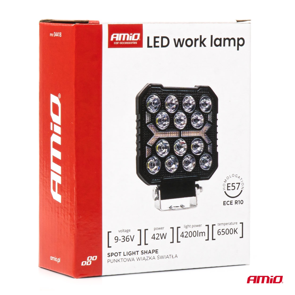 Εικόνα 8 από 8 — Amio – LED Λάμπα Εργασίας 42W 4200lm 6500K με Προειδοποιητικό Φως (Λευκό + Κίτρινο) – 9–36V Spot Αλουμινένια – 1 τεμ. – (04418/AM)