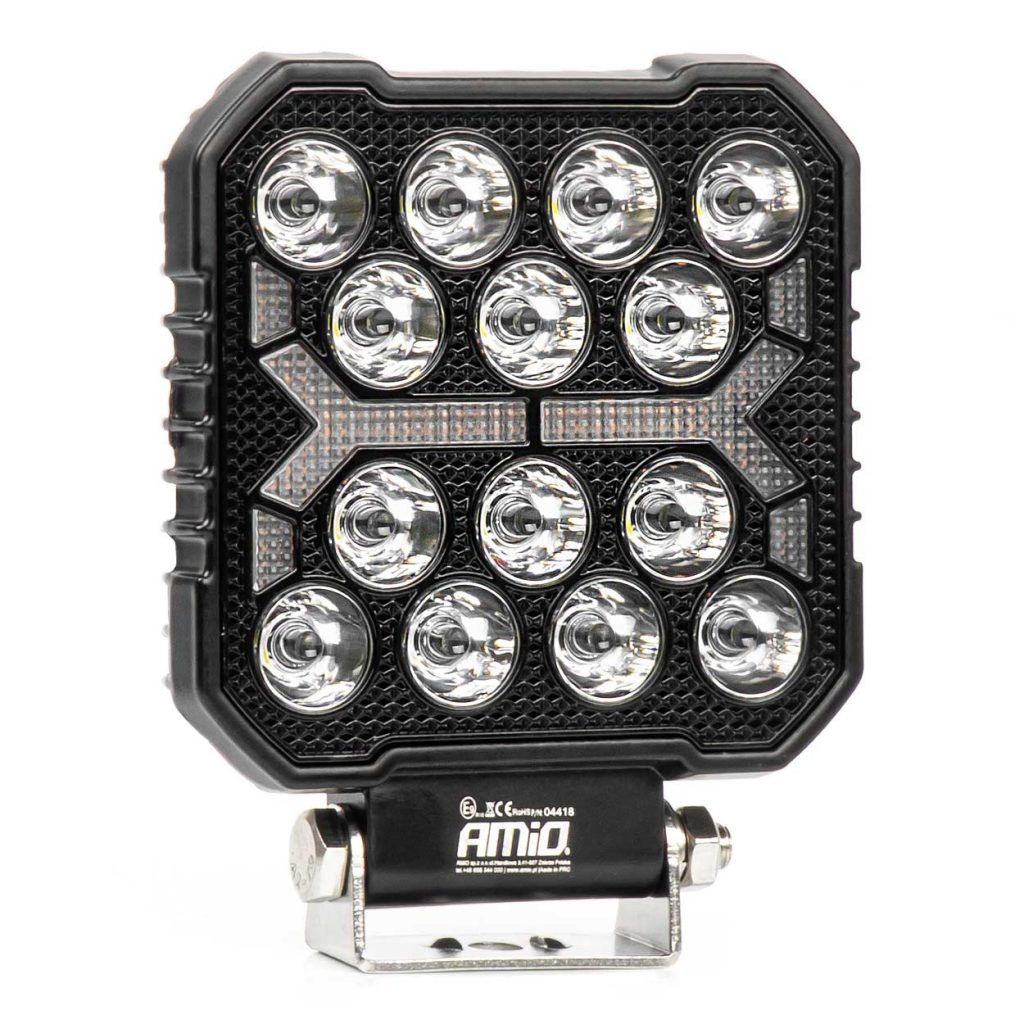 Εικόνα 1 από 8 — Amio – LED Λάμπα Εργασίας 42W 4200lm 6500K με Προειδοποιητικό Φως (Λευκό + Κίτρινο) – 9–36V Spot Αλουμινένια – 1 τεμ. – (04418/AM)