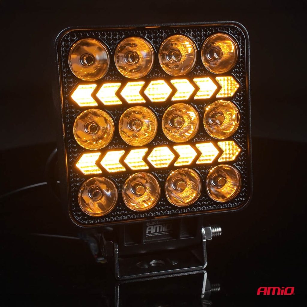 Εικόνα 3 από 8 — Amio – LED Λάμπα Εργασίας 36W 3600lm 6500K με Προειδοποιητικό Φως – 9–36V (Λευκό + Κίτρινο) Spot Αλουμινένια – 1 τεμ. – (04419/AM)