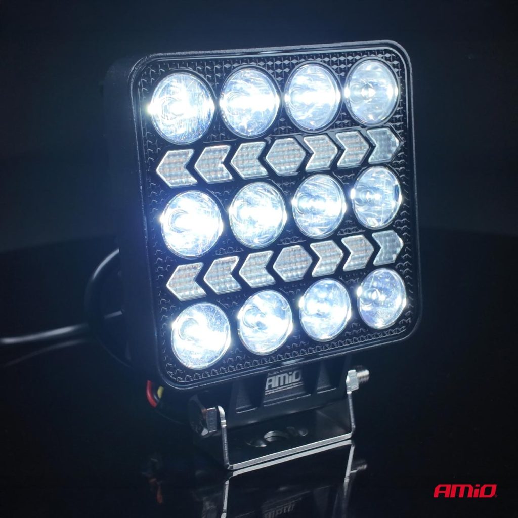 Εικόνα 4 από 8 — Amio – LED Λάμπα Εργασίας 36W 3600lm 6500K με Προειδοποιητικό Φως – 9–36V (Λευκό + Κίτρινο) Spot Αλουμινένια – 1 τεμ. – (04419/AM)