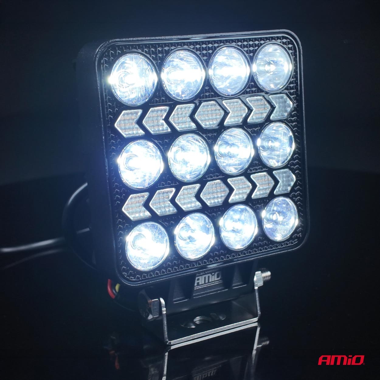 Εικόνα 4 από 8 — Amio – LED Λάμπα Εργασίας 36W 3600lm 6500K με Προειδοποιητικό Φως – 9–36V (Λευκό + Κίτρινο) Spot Αλουμινένια – 1 τεμ. – (04419/AM)