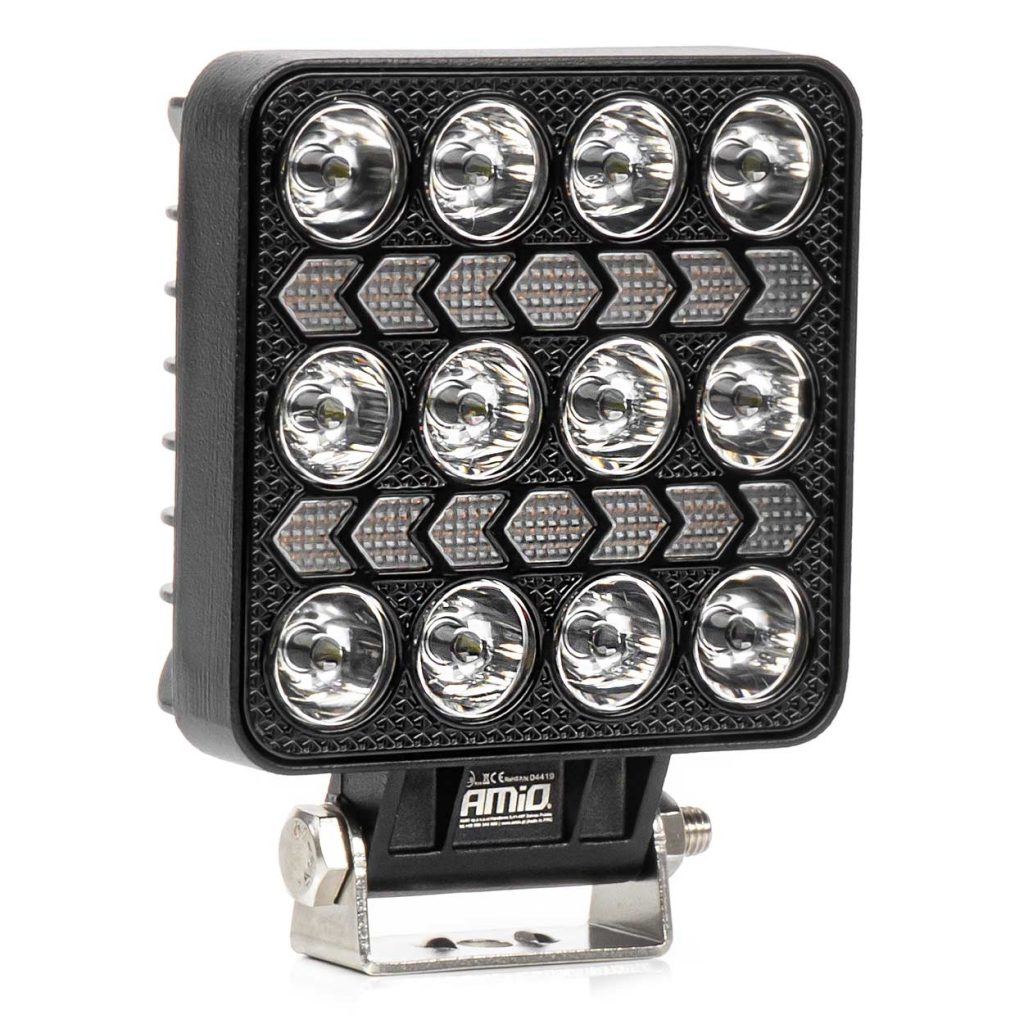 Εικόνα 1 από 8 — Amio – LED Λάμπα Εργασίας 36W 3600lm 6500K με Προειδοποιητικό Φως – 9–36V (Λευκό + Κίτρινο) Spot Αλουμινένια – 1 τεμ. – (04419/AM)