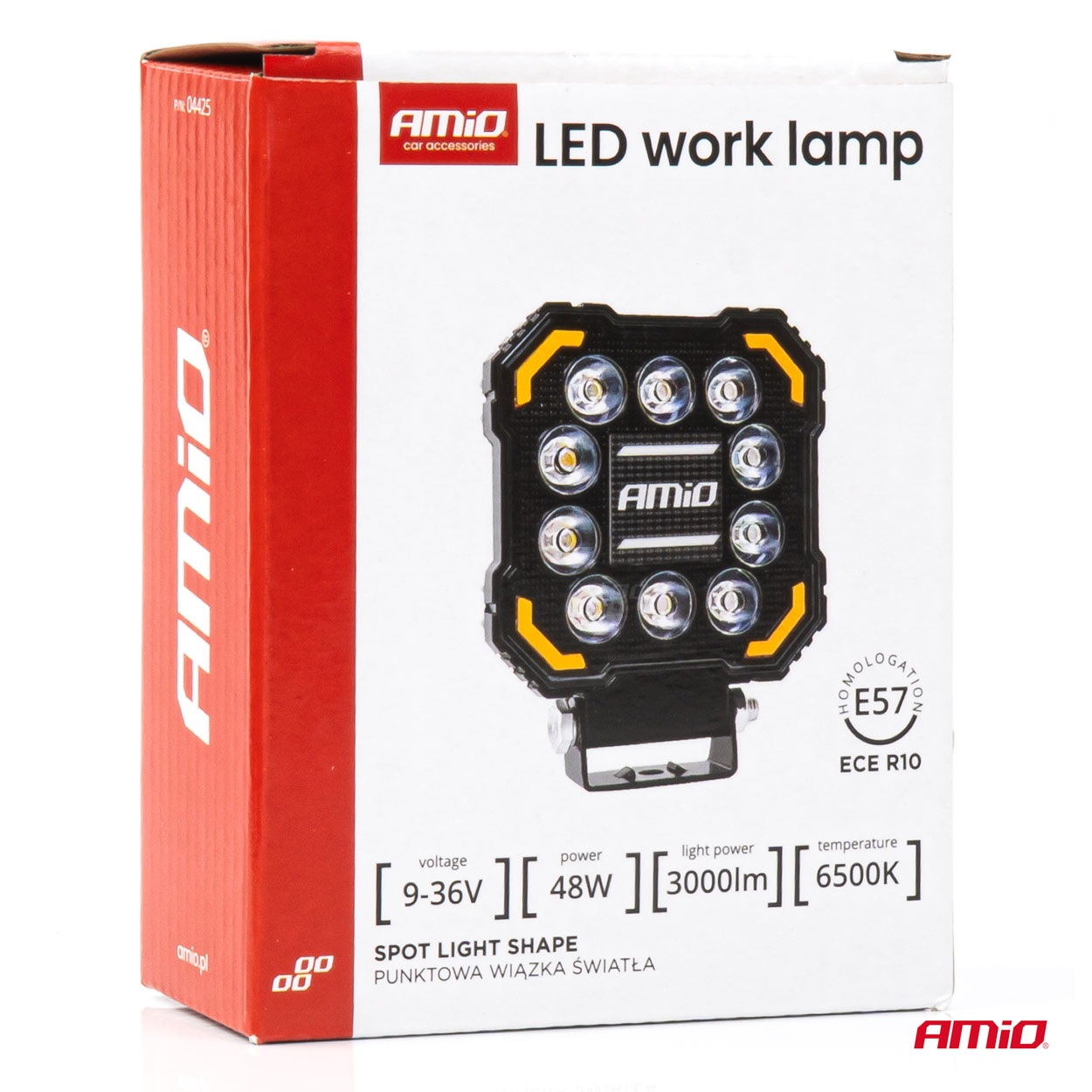 Εικόνα 10 από 10 — Amio – Προβολέας Εργασίας LED AWL81 SPOT 48W 3000lm 6500K με Κίτρινο φώς προειδοποίησης & φωτιζόμενο Logo – 1 τεμ. (04425/AM)