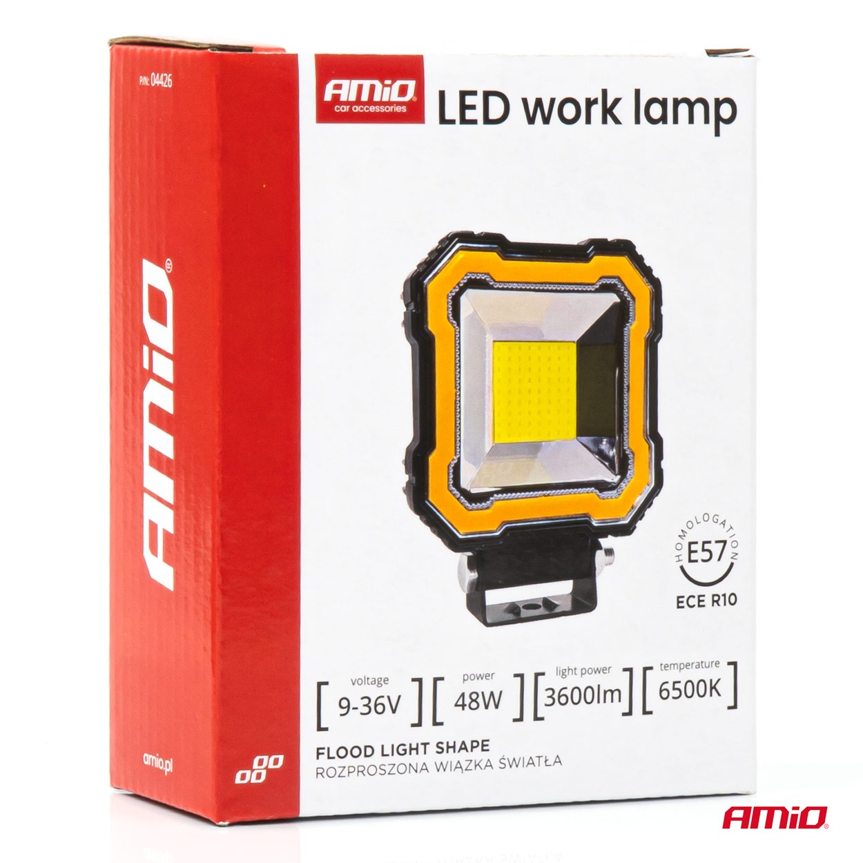 Εικόνα 10 από 10 — Amio – Προβολέας Εργασίας LED AWL82 FLOOD 48W 3600lm 6500K με σταθερή Κίτρινη LED μπάρα – 9–36V – 1 τεμ. (04426/AM)