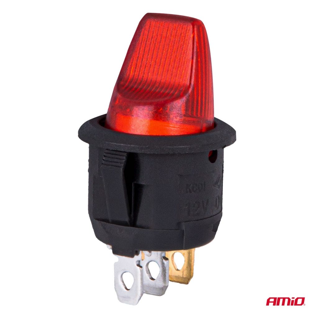 Εικόνα 2 από 6 — Amio – Διακόπτης Μοχλός 12V 20A με Κόκκινο Φωτισμό – Για Οχήματα & Βιομηχανικές Εφαρμογές – 1 τεμ. (04438/AM)