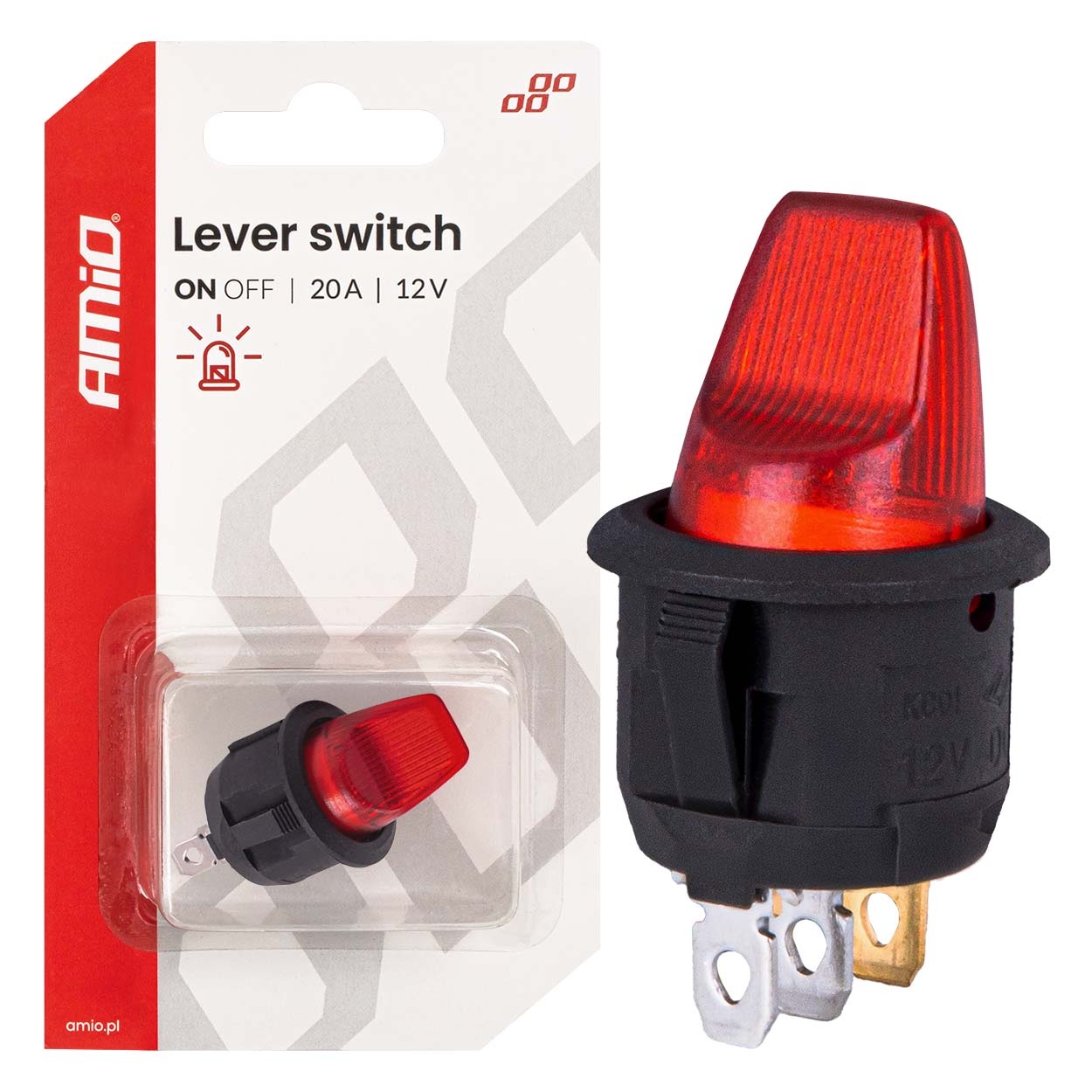 Εικόνα 1 από 6 — Amio – Διακόπτης Μοχλός 12V 20A με Κόκκινο Φωτισμό – Για Οχήματα & Βιομηχανικές Εφαρμογές – 1 τεμ. (04438/AM)
