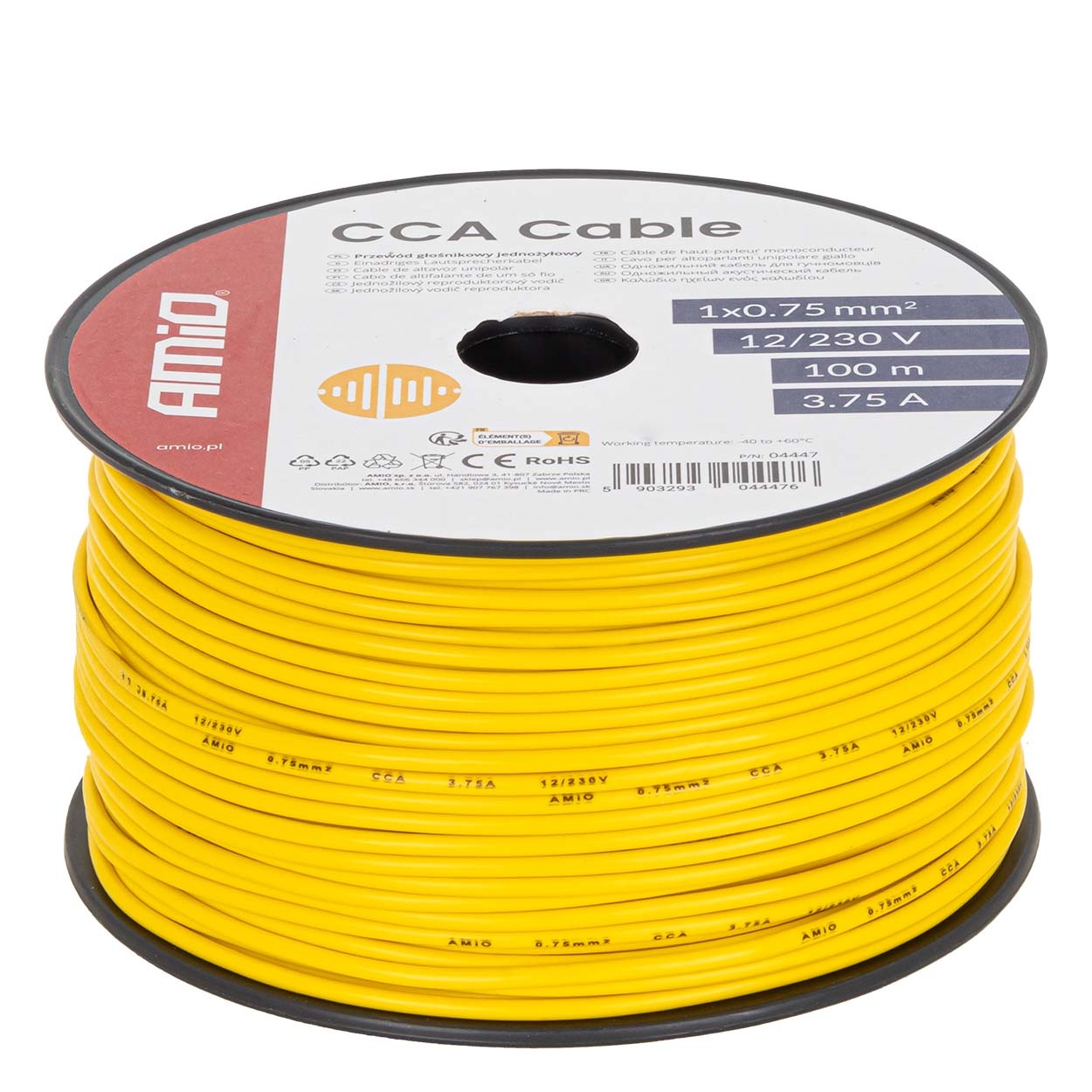 Εικόνα 1 από 5 — Amio – Καλώδιο Ηχείων CCA 1×0,75mm² 100m – 3,75A / 12-230V – 1 τεμ. (04447/AM)