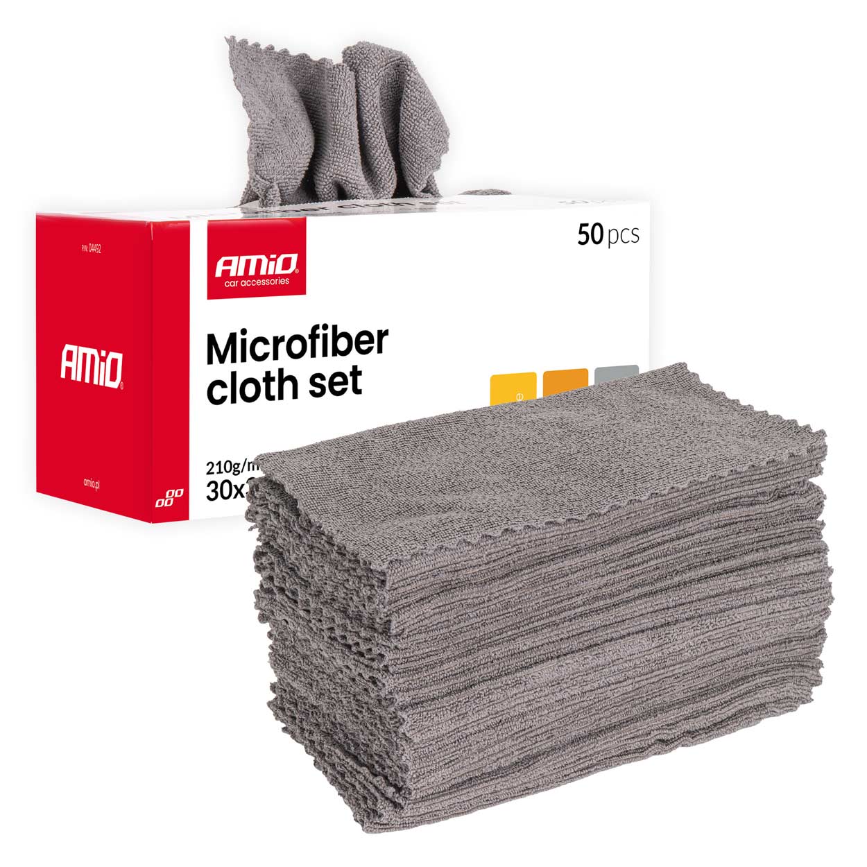 Εικόνα 1 από 6 — Amio – Σετ Πανιά Μικροϊνών (Microfiber) διαστάσεων 30x30cm με πυκνότητα 210g/m² σε συσκευασία 50 τεμαχίων για Επιβατικά Αυτοκίνητα και Οικιακή Χρήση – 50 τεμ. (04492/AM)