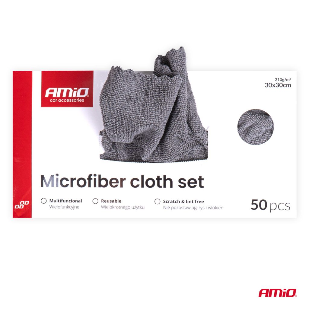 Εικόνα 5 από 6 — Amio – Σετ Πανιά Μικροϊνών (Microfiber) διαστάσεων 30x30cm με πυκνότητα 210g/m² σε συσκευασία 50 τεμαχίων για Επιβατικά Αυτοκίνητα και Οικιακή Χρήση – 50 τεμ. (04492/AM)
