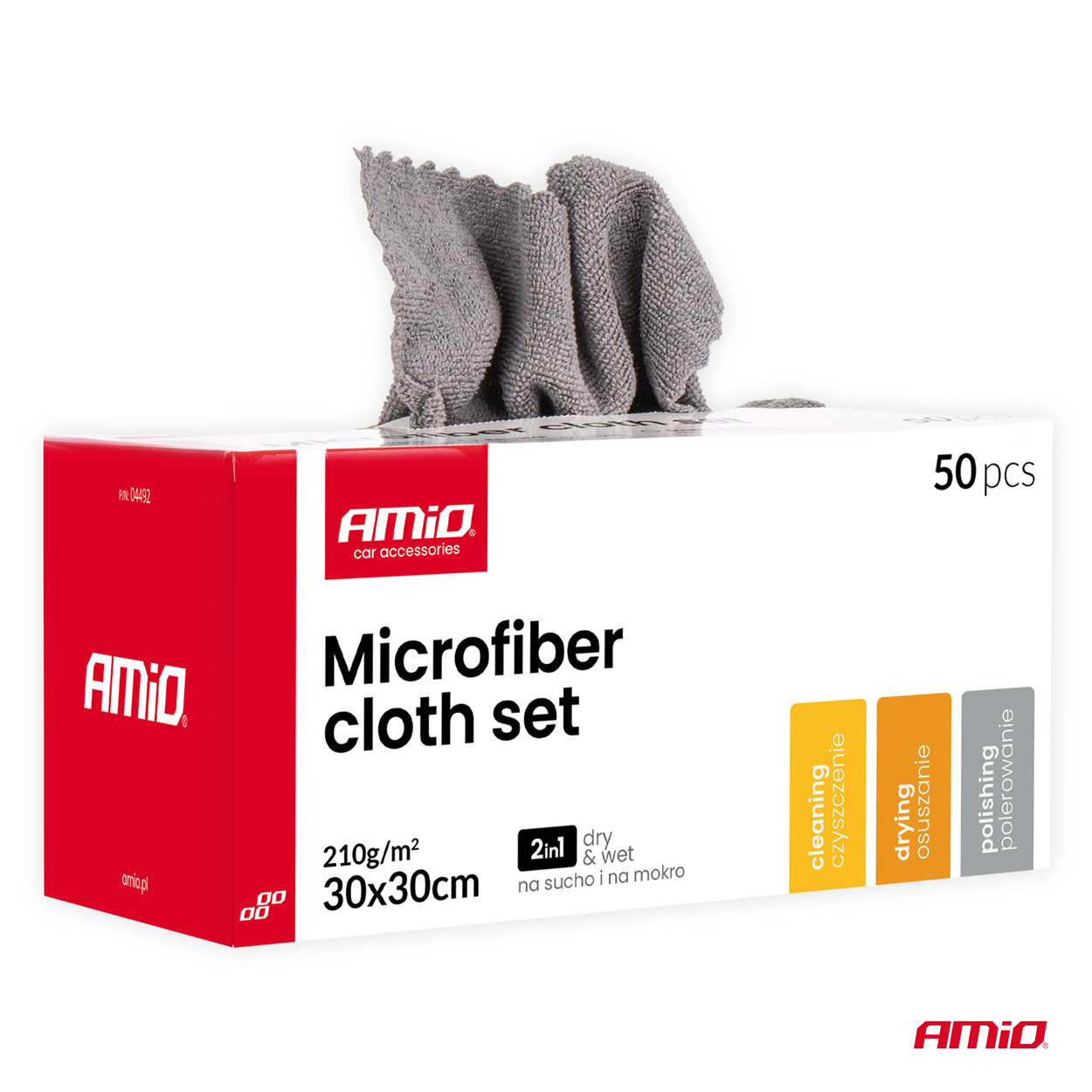 Εικόνα 6 από 6 — Amio – Σετ Πανιά Μικροϊνών (Microfiber) διαστάσεων 30x30cm με πυκνότητα 210g/m² σε συσκευασία 50 τεμαχίων για Επιβατικά Αυτοκίνητα και Οικιακή Χρήση – 50 τεμ. (04492/AM)