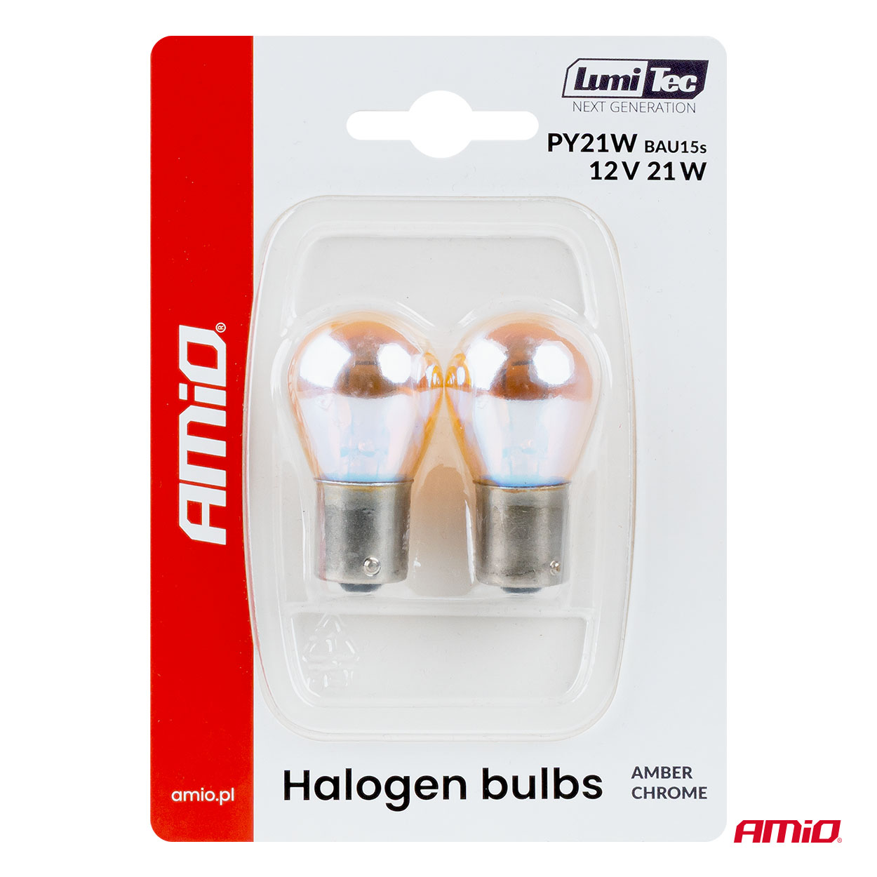 Εικόνα 5 από 6 — Amio – Λάμπες Αλογόνου PY21W BAU15s 12V 21W Πορτοκαλί/Χρώμιο Lumitec για Φλας & Καθαρή Σήμανση – Σετ 2 Τεμ. (04627/AM)