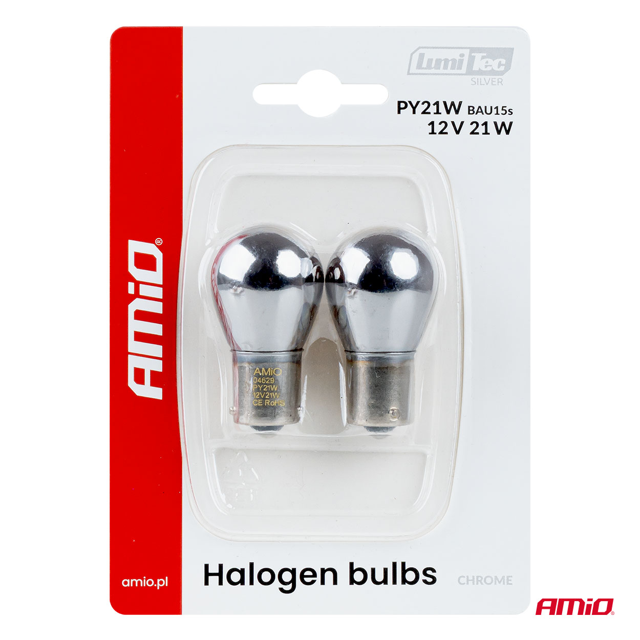 Εικόνα 5 από 6 — Amio – Λάμπες Αλογόνου PY21W BAU15s 12V 21W Λευκό/Χρώμιο Lumitec για Φλας & Φώτα Θέσης – Σετ 2 Τεμ. (04629/AM)