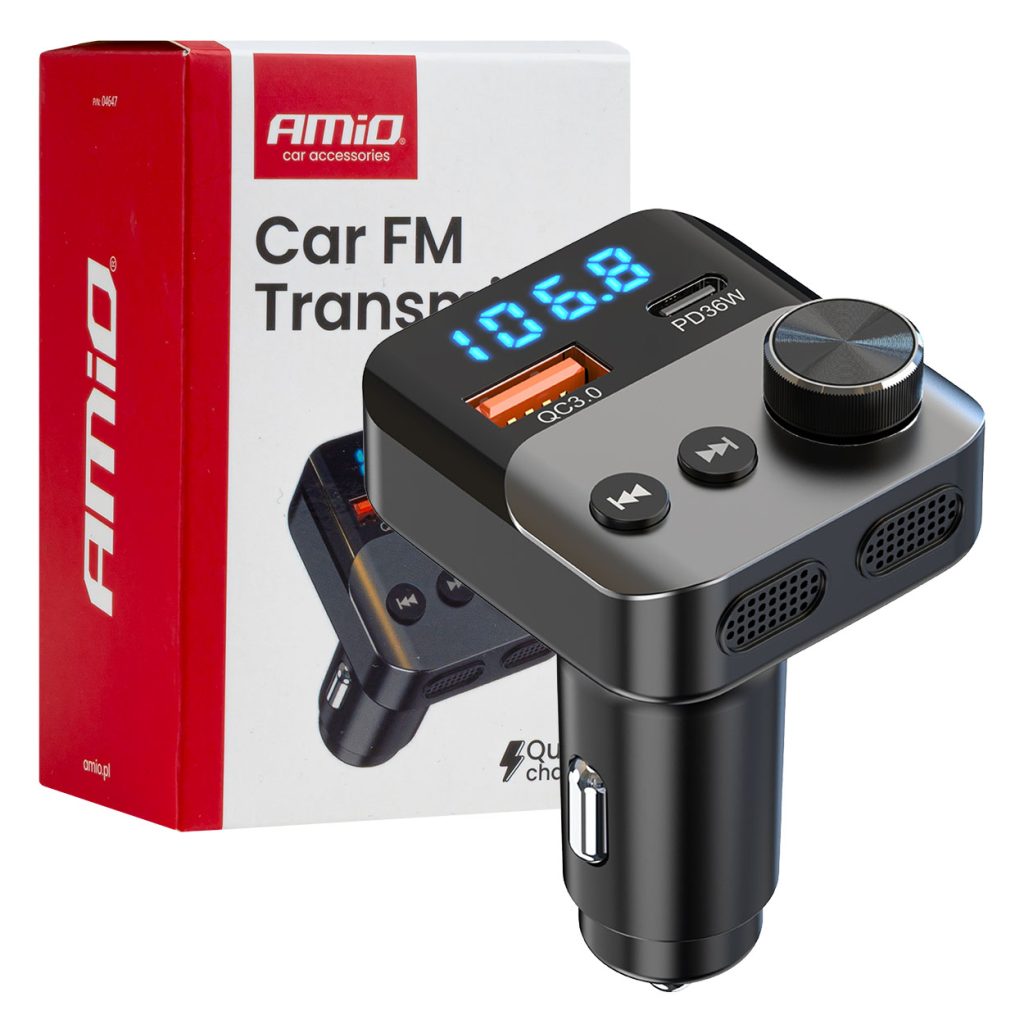 Εικόνα 1 από 10 — Amio – FM Transmitter Αναπτήρα τύπου FMT01 τάση λειτουργίας για Επιβατικά Αυτοκίνητα και Φορτηγά με 1xUSB Type-A και 1xUSB Type-C για Επιβατικά Αυτοκίνητα και Φορτηγά – 1 τεμ. (04647/AM)