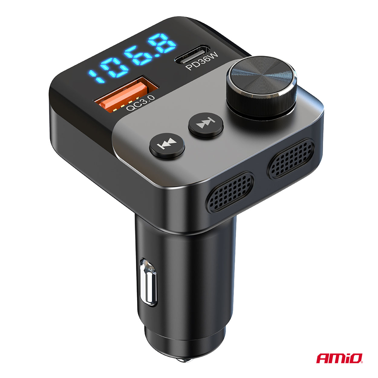 Εικόνα 4 από 10 — Amio – FM Transmitter Αναπτήρα τύπου FMT01 τάση λειτουργίας για Επιβατικά Αυτοκίνητα και Φορτηγά με 1xUSB Type-A και 1xUSB Type-C για Επιβατικά Αυτοκίνητα και Φορτηγά – 1 τεμ. (04647/AM)