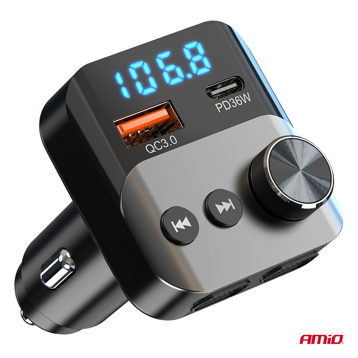 Εικόνα 5 από 10 — Amio – FM Transmitter Αναπτήρα τύπου FMT01 τάση λειτουργίας για Επιβατικά Αυτοκίνητα και Φορτηγά με 1xUSB Type-A και 1xUSB Type-C για Επιβατικά Αυτοκίνητα και Φορτηγά – 1 τεμ. (04647/AM)