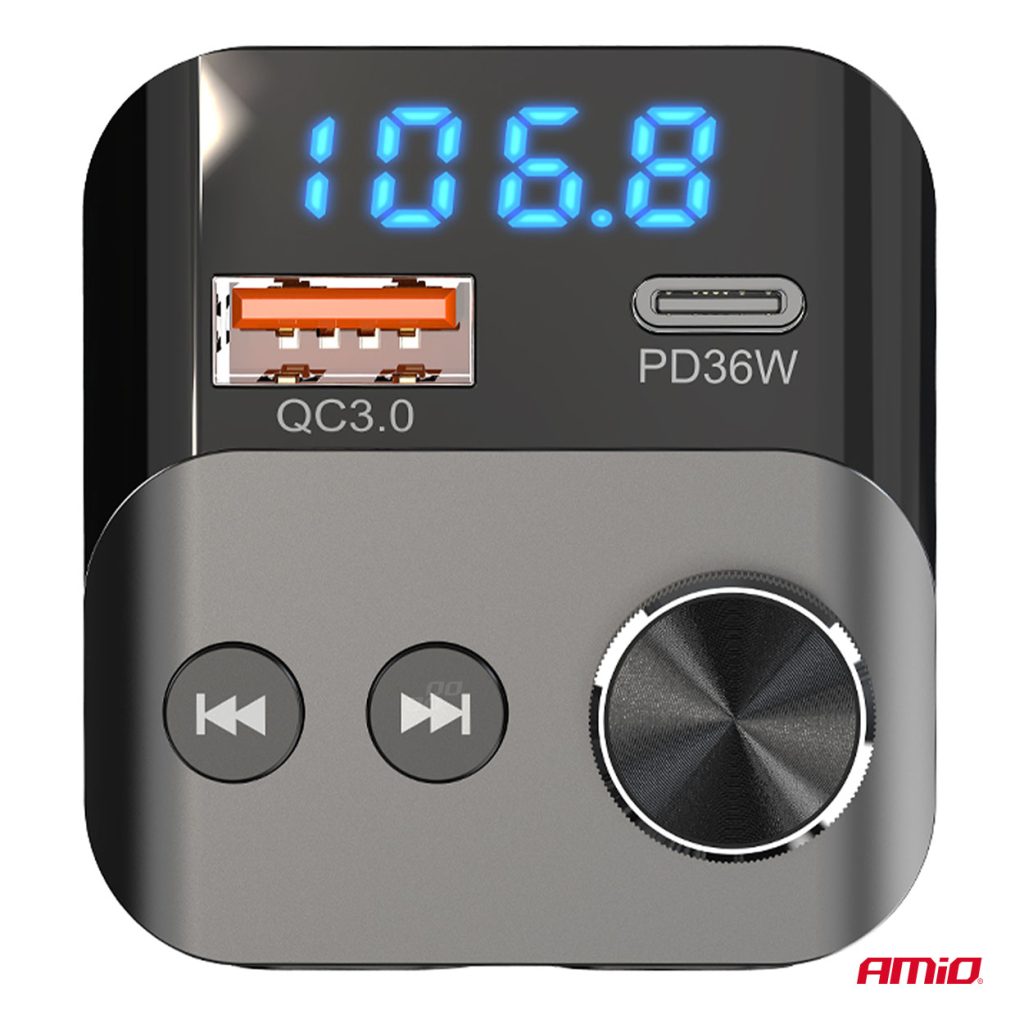 Εικόνα 7 από 10 — Amio – FM Transmitter Αναπτήρα τύπου FMT01 τάση λειτουργίας για Επιβατικά Αυτοκίνητα και Φορτηγά με 1xUSB Type-A και 1xUSB Type-C για Επιβατικά Αυτοκίνητα και Φορτηγά – 1 τεμ. (04647/AM)