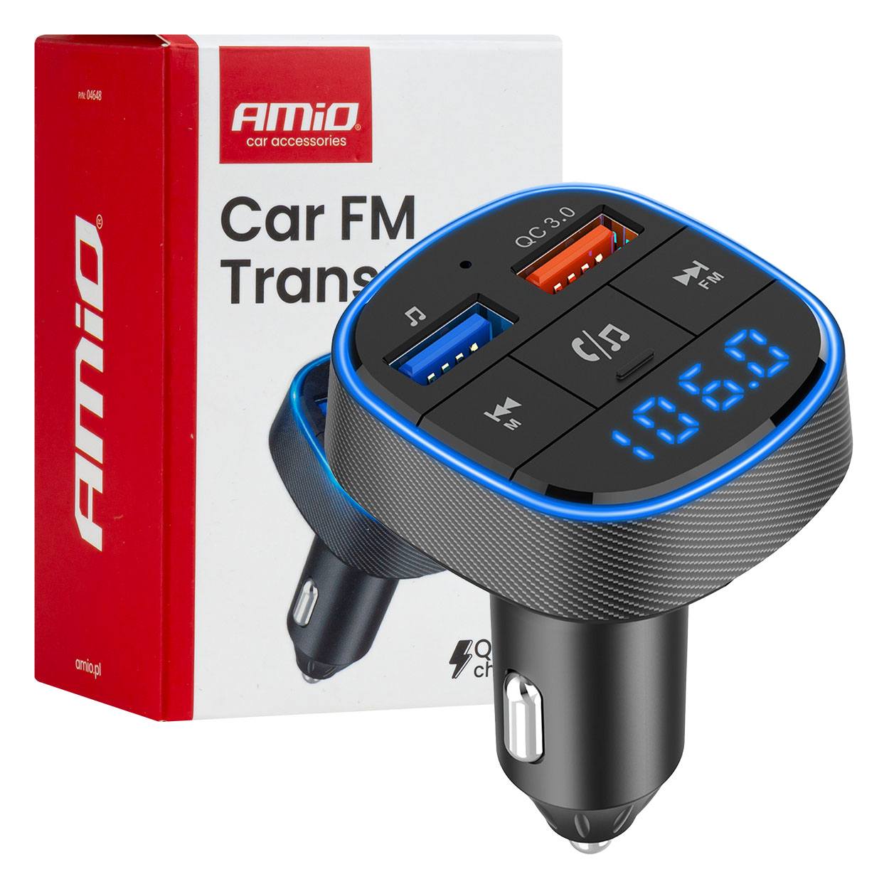 Εικόνα 1 από 12 — Amio – FM Transmitter Αναπτήρα τύπου FMT01 τάση λειτουργίας για Επιβατικά Αυτοκίνητα και Φορτηγά με 2xUSB Type-A για Επιβατικά Αυτοκίνητα και Φορτηγά – 1 τεμ. (04648/AM)