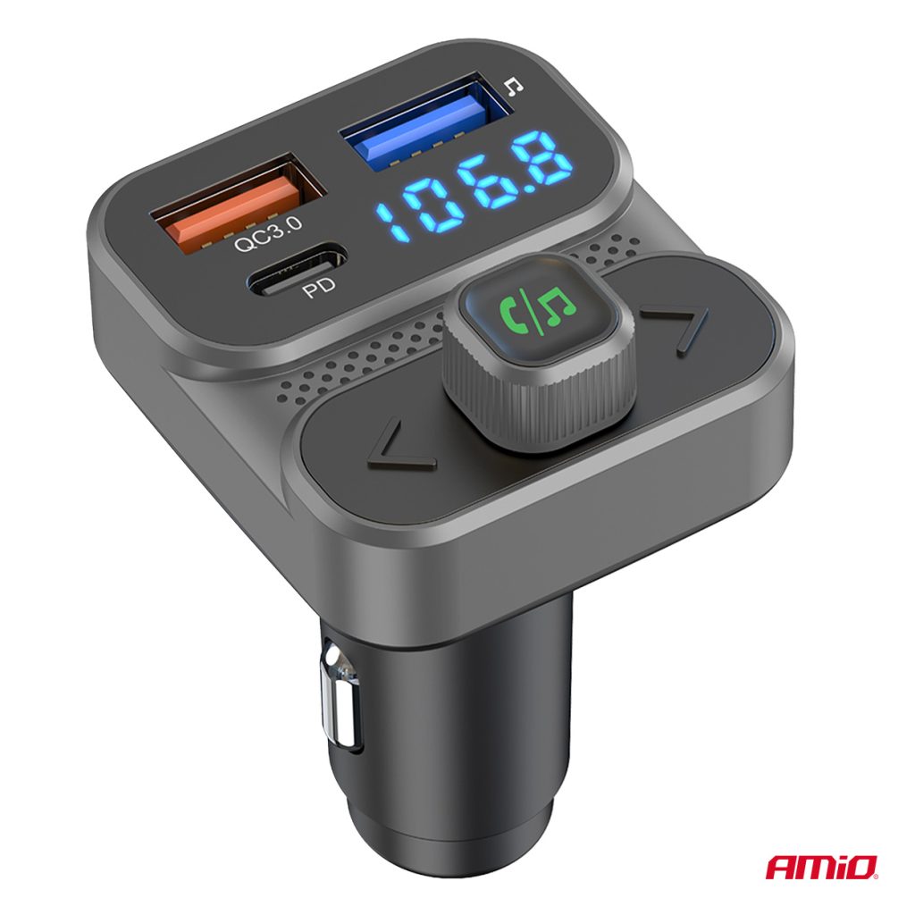 Εικόνα 5 από 9 — Amio – FM Transmitter Αναπτήρα τύπου FMT02 τάση λειτουργίας 12-24V με 2xUSB Type-A και 1xUSB Type-C για Επιβατικά Αυτοκίνητα και Φορτηγά – 1 τεμ. (04649/AM)