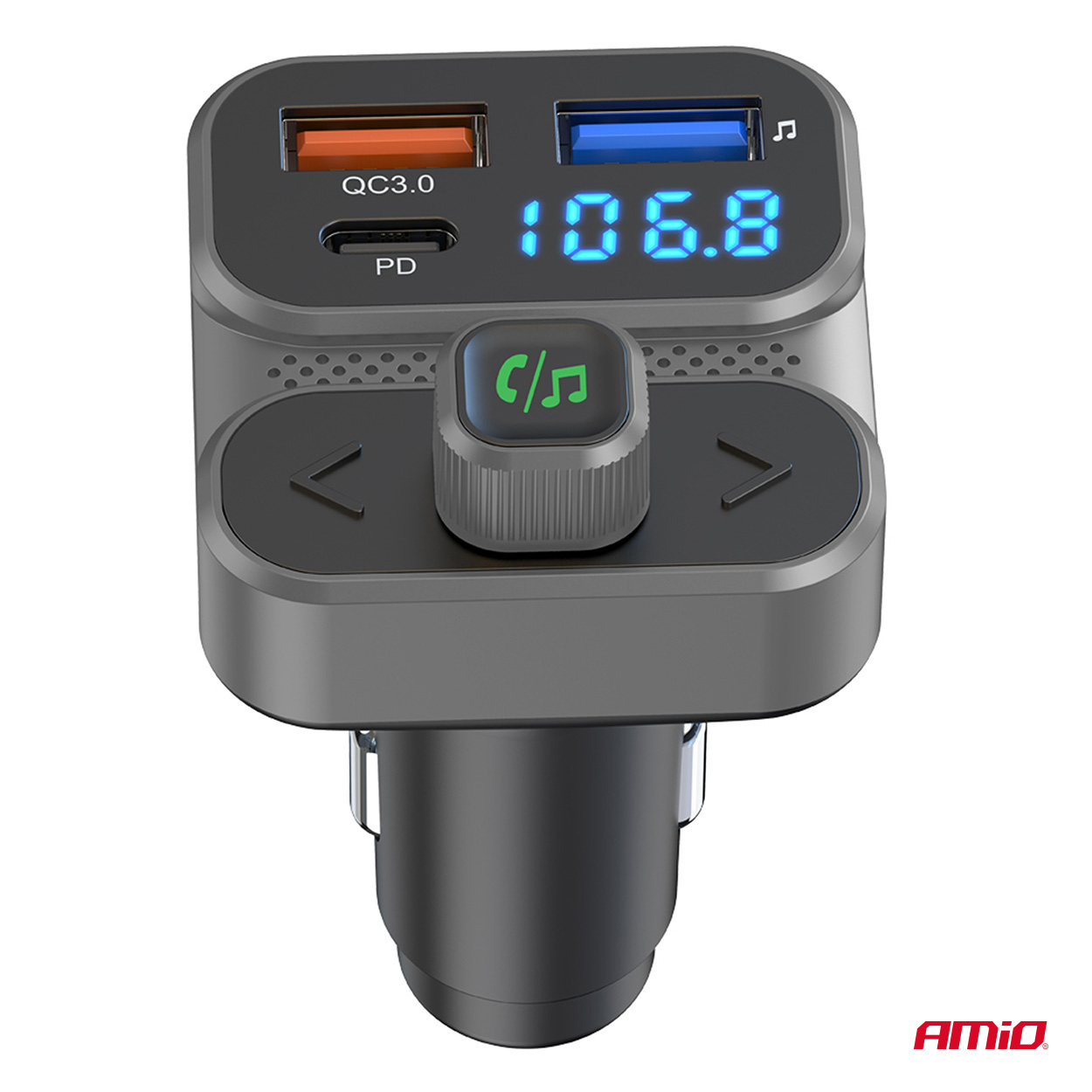 Εικόνα 6 από 9 — Amio – FM Transmitter Αναπτήρα τύπου FMT02 τάση λειτουργίας 12-24V με 2xUSB Type-A και 1xUSB Type-C για Επιβατικά Αυτοκίνητα και Φορτηγά – 1 τεμ. (04649/AM)