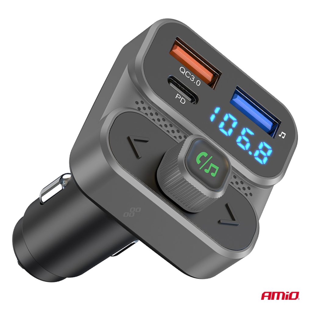 Εικόνα 8 από 9 — Amio – FM Transmitter Αναπτήρα τύπου FMT02 τάση λειτουργίας 12-24V με 2xUSB Type-A και 1xUSB Type-C για Επιβατικά Αυτοκίνητα και Φορτηγά – 1 τεμ. (04649/AM)