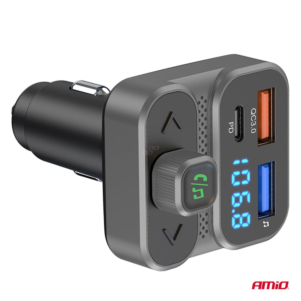 Εικόνα 9 από 9 — Amio – FM Transmitter Αναπτήρα τύπου FMT02 τάση λειτουργίας 12-24V με 2xUSB Type-A και 1xUSB Type-C για Επιβατικά Αυτοκίνητα και Φορτηγά – 1 τεμ. (04649/AM)