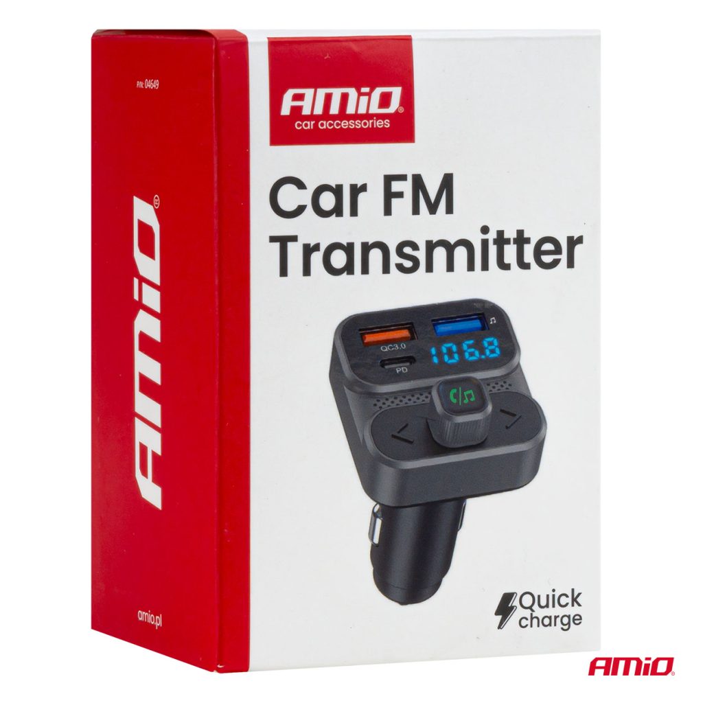 Εικόνα 2 από 9 — Amio – FM Transmitter Αναπτήρα τύπου FMT02 τάση λειτουργίας 12-24V με 2xUSB Type-A και 1xUSB Type-C για Επιβατικά Αυτοκίνητα και Φορτηγά – 1 τεμ. (04649/AM)