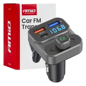 Amio - FM Transmitter Αναπτήρα τύπου FMT02 τάση λειτουργίας 12-24V με 2xUSB Type-A και 1xUSB Type-C για Επιβατικά Αυτοκίνητα και Φορτηγά - 1 τεμ. (04649/AM)