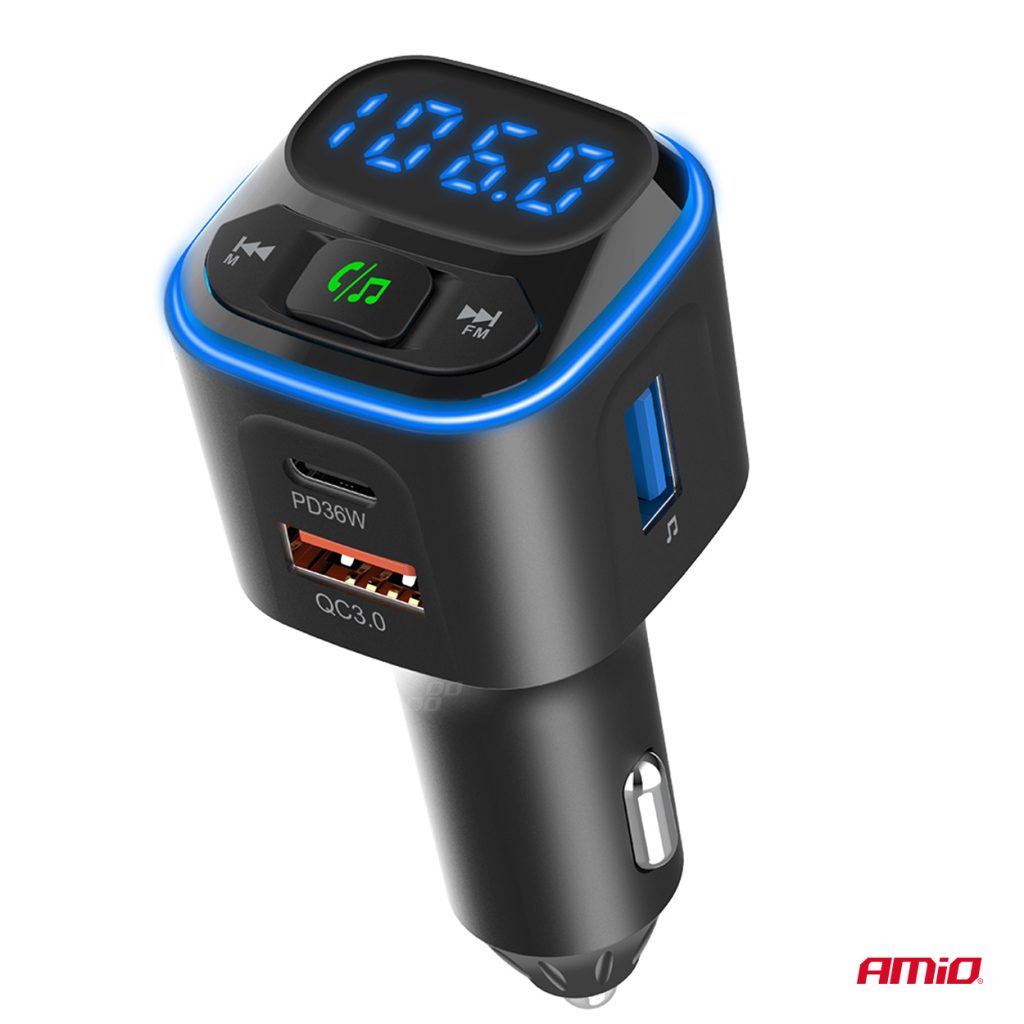 Εικόνα 8 από 11 — Amio – FM Transmitter Αυτοκινήτου 12/24V με 1xUSB Type-A και 2xUSB Type-C – 1 τεμ. (04651/AM)