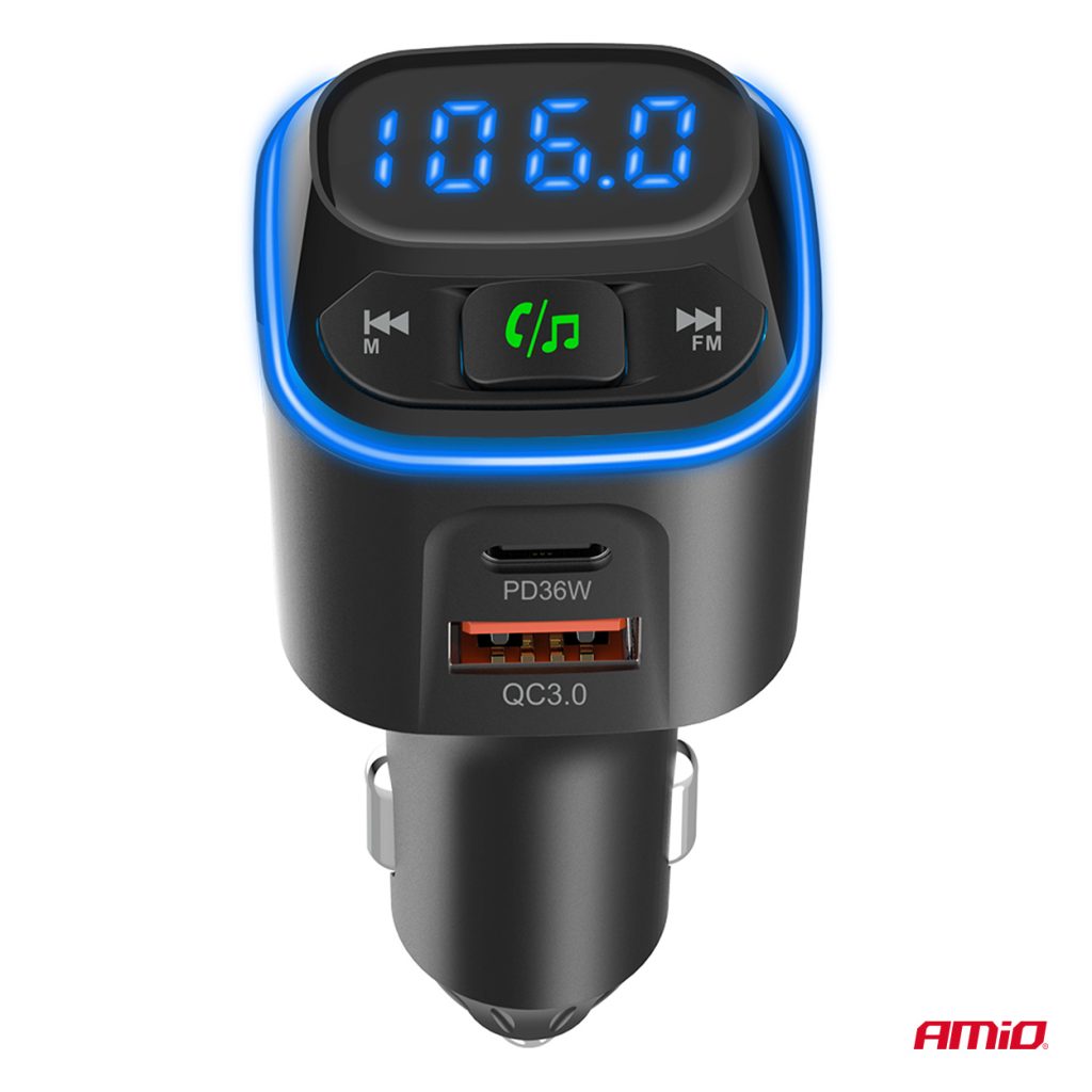 Εικόνα 9 από 11 — Amio – FM Transmitter Αυτοκινήτου 12/24V με 1xUSB Type-A και 2xUSB Type-C – 1 τεμ. (04651/AM)
