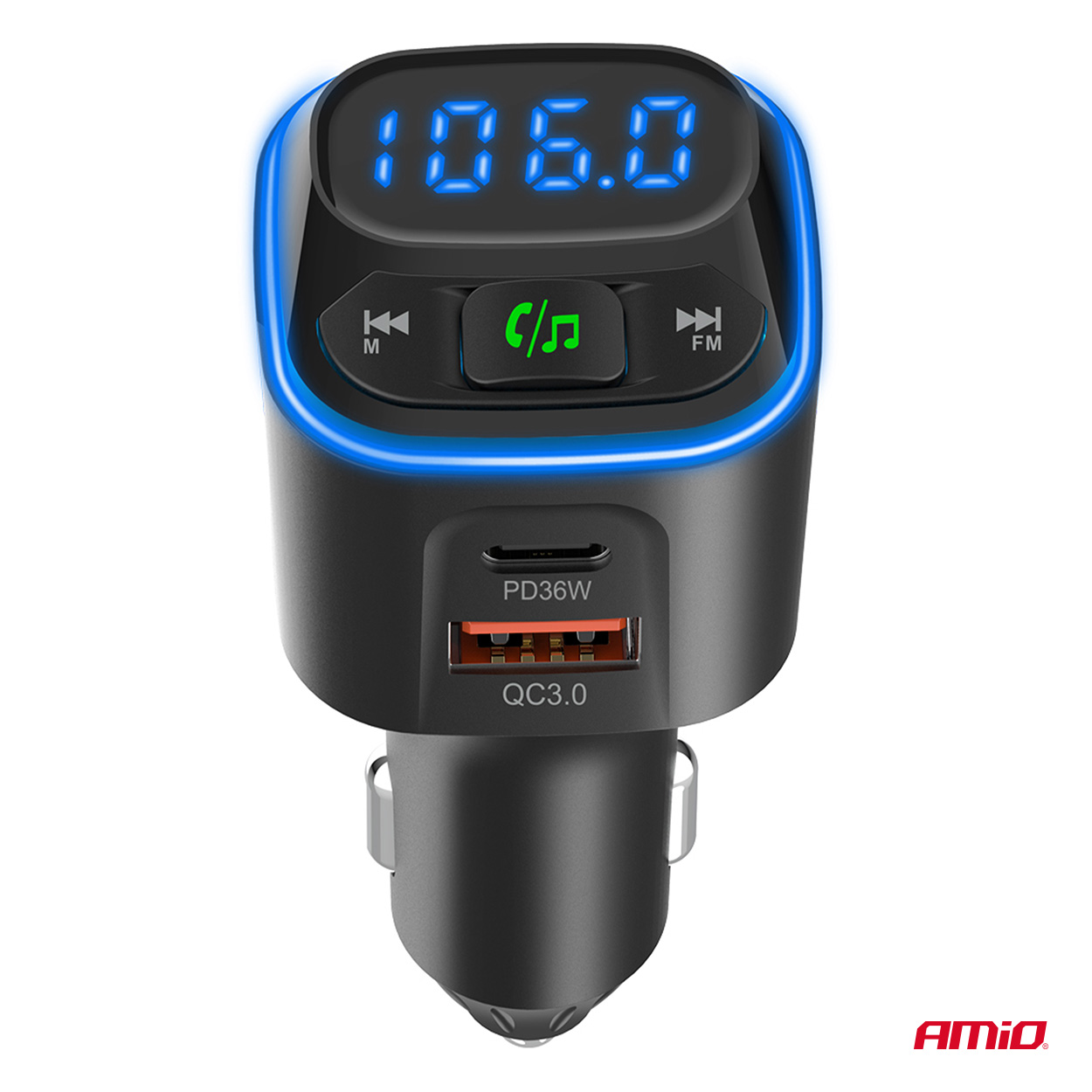Εικόνα 9 από 11 — Amio – FM Transmitter Αυτοκινήτου 12/24V με 1xUSB Type-A και 2xUSB Type-C – 1 τεμ. (04651/AM)