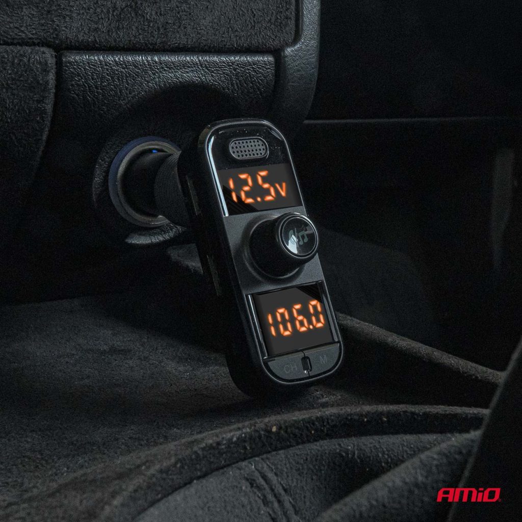 Εικόνα 2 από 9 — Amio – FM Transmitter Αναπτήρα τύπου FMT06 τάση λειτουργίας 12-24V με 2xUSB Type-A, 1xUSB Type-C και υποδοχή microSD για Επιβατικά Αυτοκίνητα και Φορτηγά – 1 τεμ. (04653/AM)