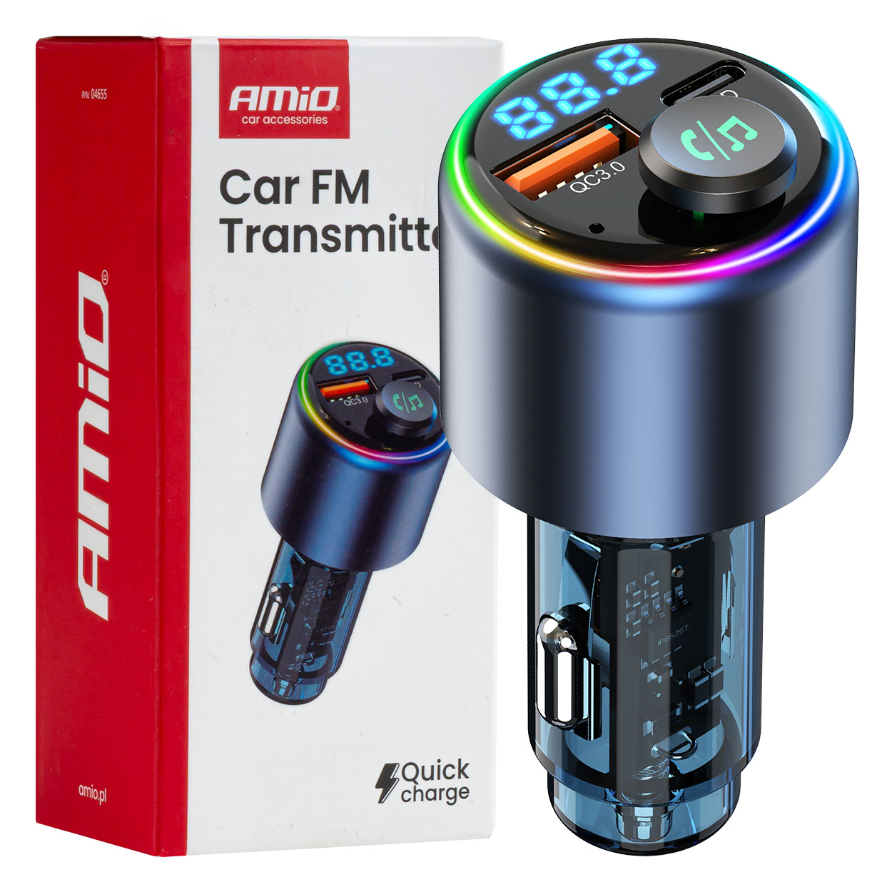 Εικόνα 1 από 11 — Amio – FM Transmitter Αυτοκινήτου 12/24V με 1xUSB Type-A και 1xUSB Type-C – 1 τεμ. (04655/AM)