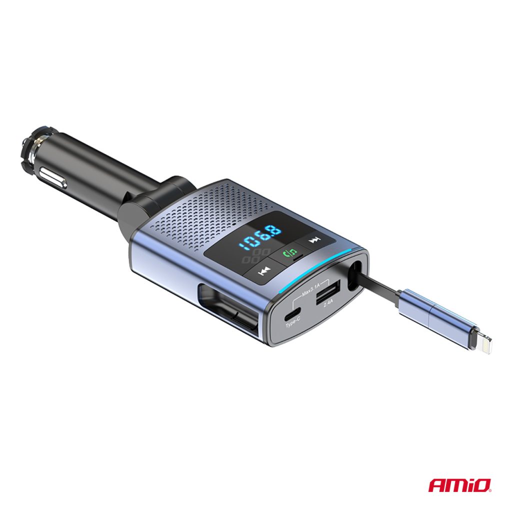 Εικόνα 10 από 12 — Amio – FM Transmitter Αυτοκινήτου 12/24V με 1xUSB Type-A, 1xUSB Type-C και Ενσωματωμένο Καλώδιο Φόρτισης Type-C – 1 τεμ. (04656/AM)