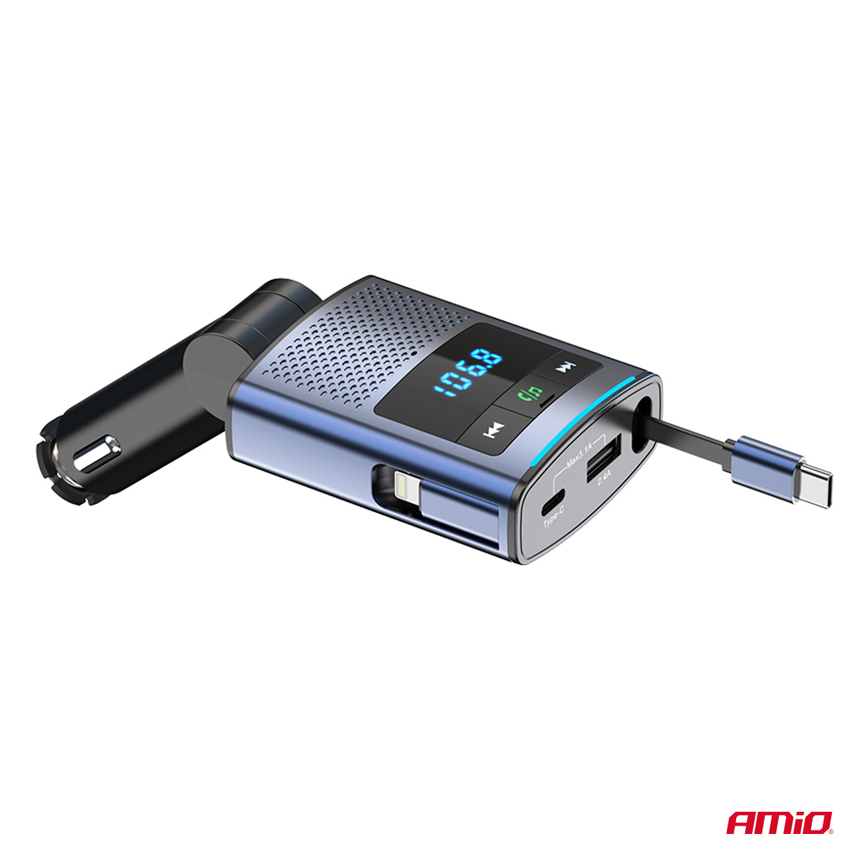 Εικόνα 7 από 12 — Amio – FM Transmitter Αυτοκινήτου 12/24V με 1xUSB Type-A, 1xUSB Type-C και Ενσωματωμένο Καλώδιο Φόρτισης Type-C – 1 τεμ. (04656/AM)