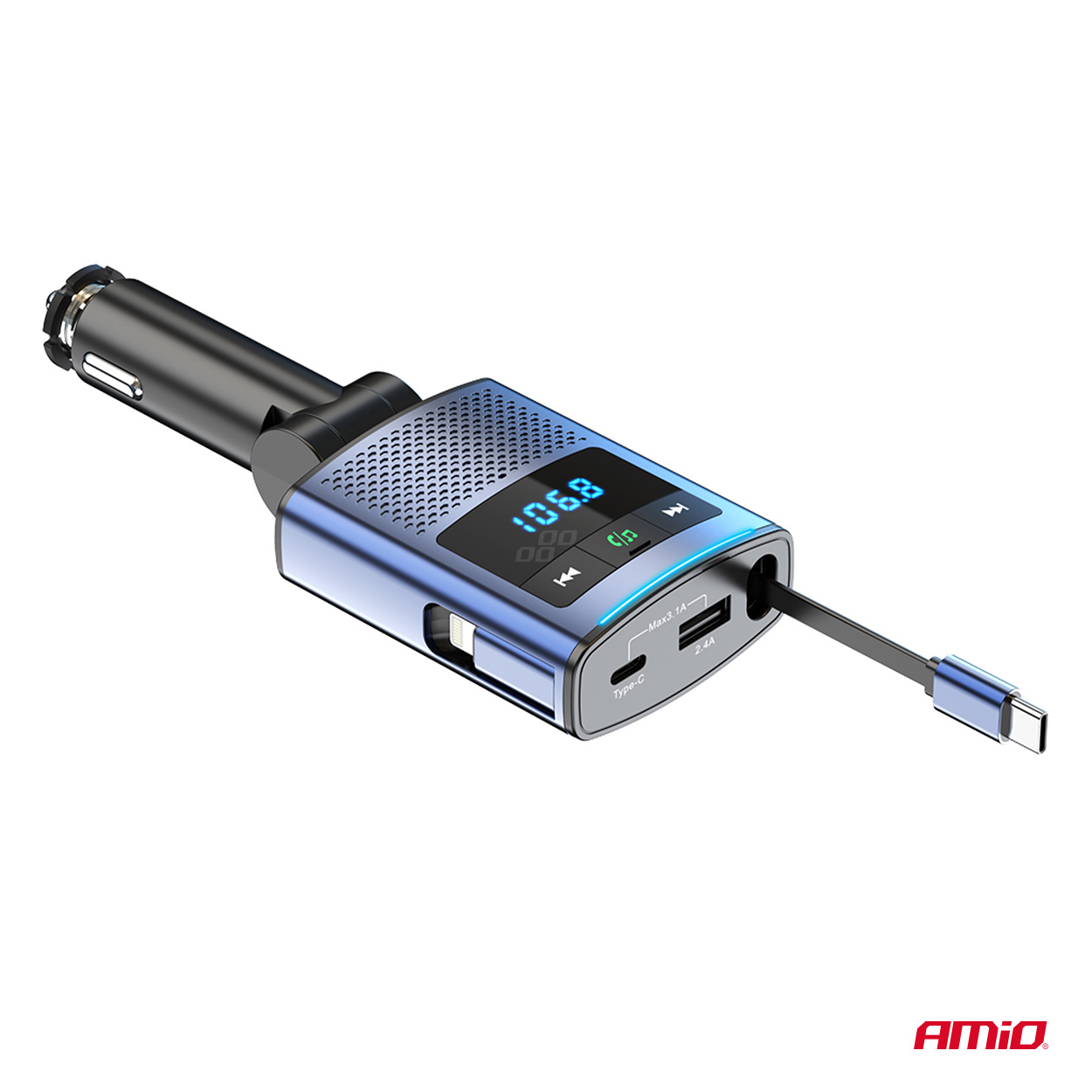 Εικόνα 8 από 12 — Amio – FM Transmitter Αυτοκινήτου 12/24V με 1xUSB Type-A, 1xUSB Type-C και Ενσωματωμένο Καλώδιο Φόρτισης Type-C – 1 τεμ. (04656/AM)