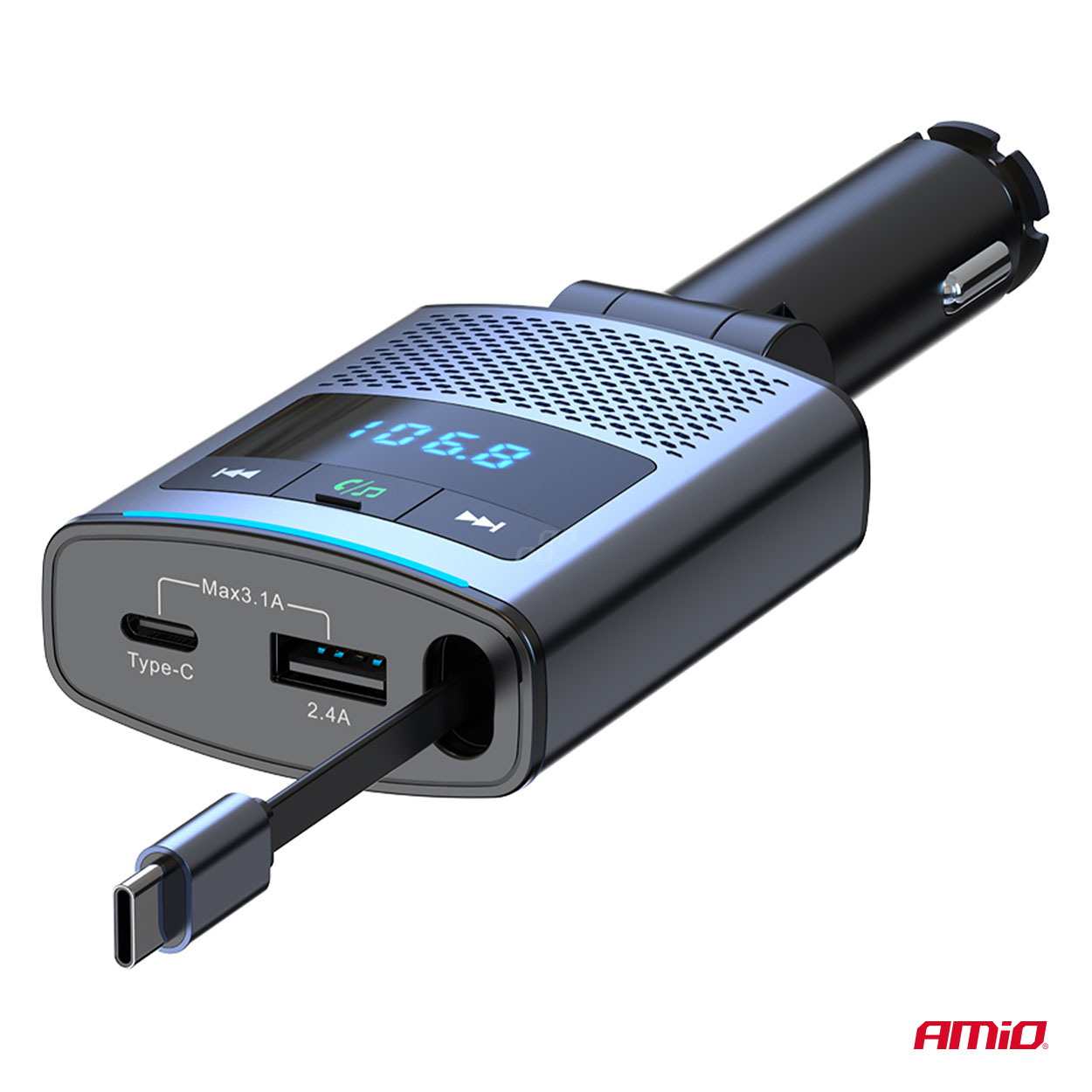 Εικόνα 9 από 12 — Amio – FM Transmitter Αυτοκινήτου 12/24V με 1xUSB Type-A, 1xUSB Type-C και Ενσωματωμένο Καλώδιο Φόρτισης Type-C – 1 τεμ. (04656/AM)