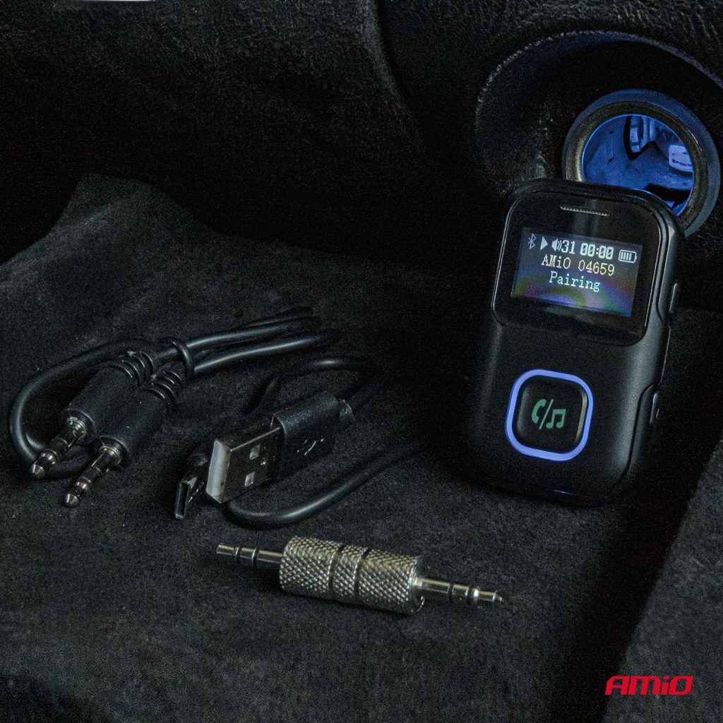Εικόνα 2 από 9 — Amio – Bluetooth Δέκτης (Receiver) BTR-03 για Ασύρματη Μετάδοση Ήχου με υποδοχή Mini Jack 3.5mm και Οθόνη LCD – 1 τεμ. (04659/AM)
